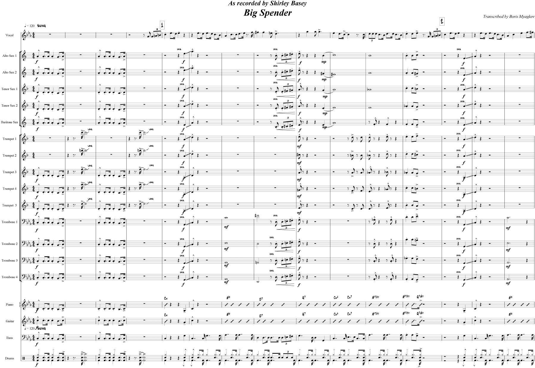 Big Spender — sheet music cover (first page)