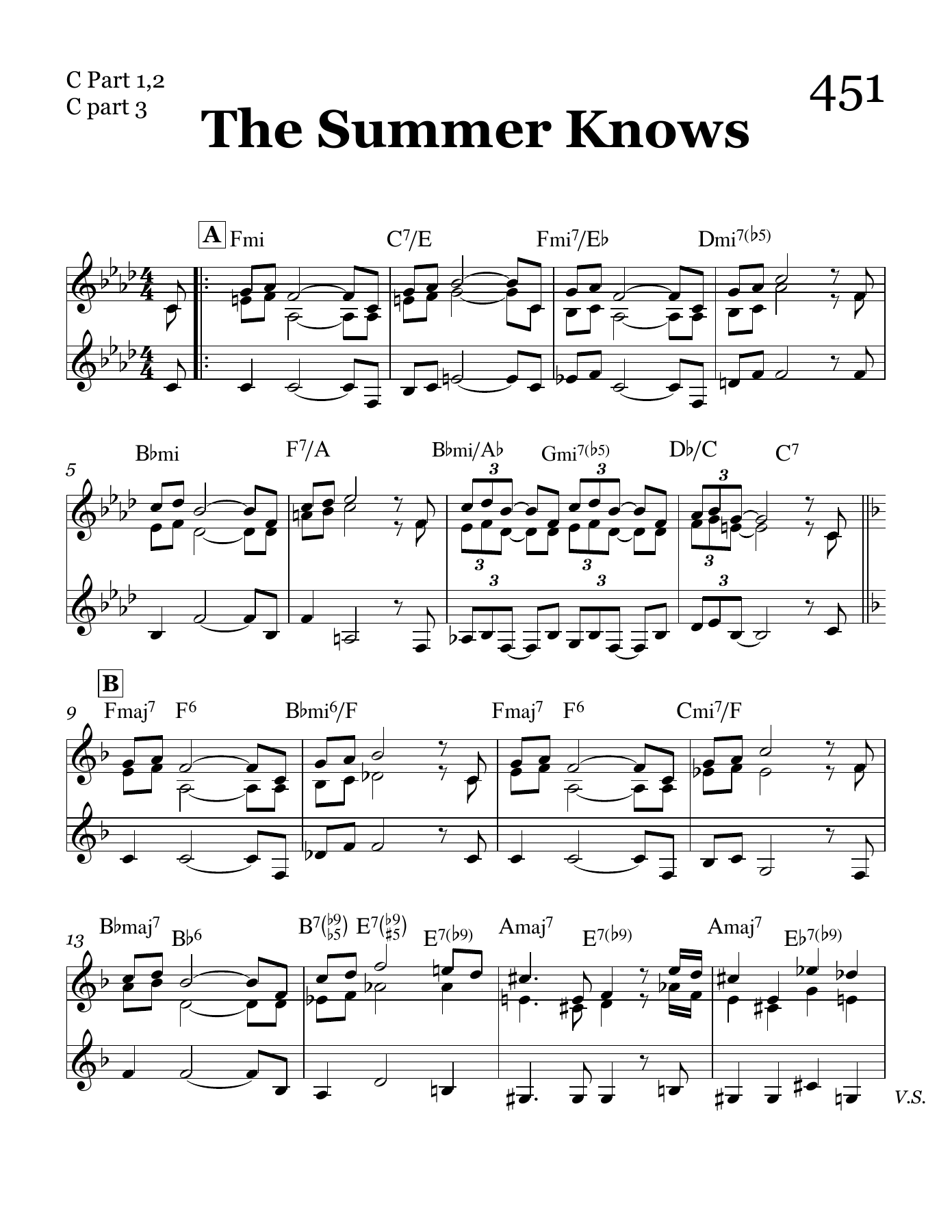 The Summer Knows (M.Legrand) Combo — Small Ensemble sheet music arranged by Mr. X | Jazz Standard