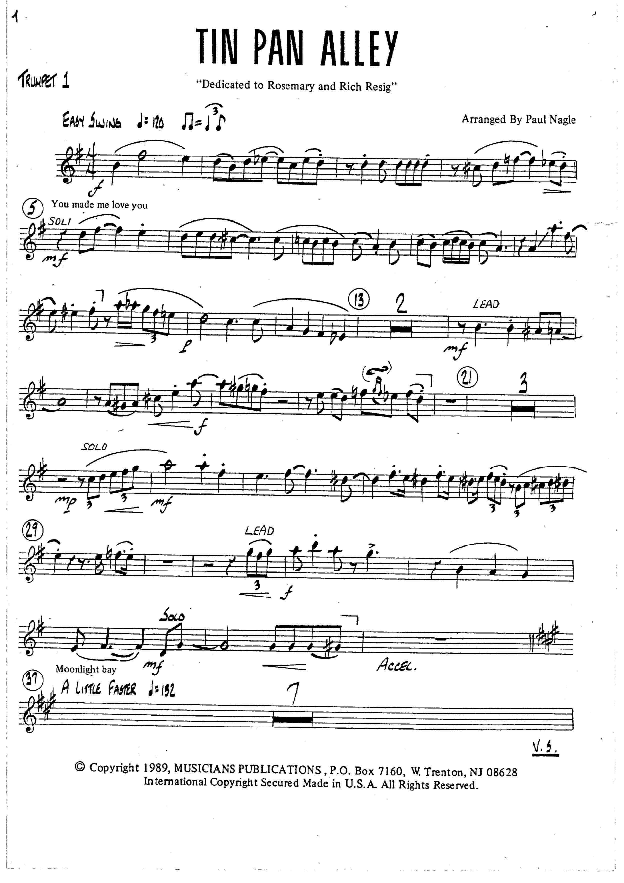 Tin Pan Alley (P.Nagle) Brass Quintet — sheet music preview