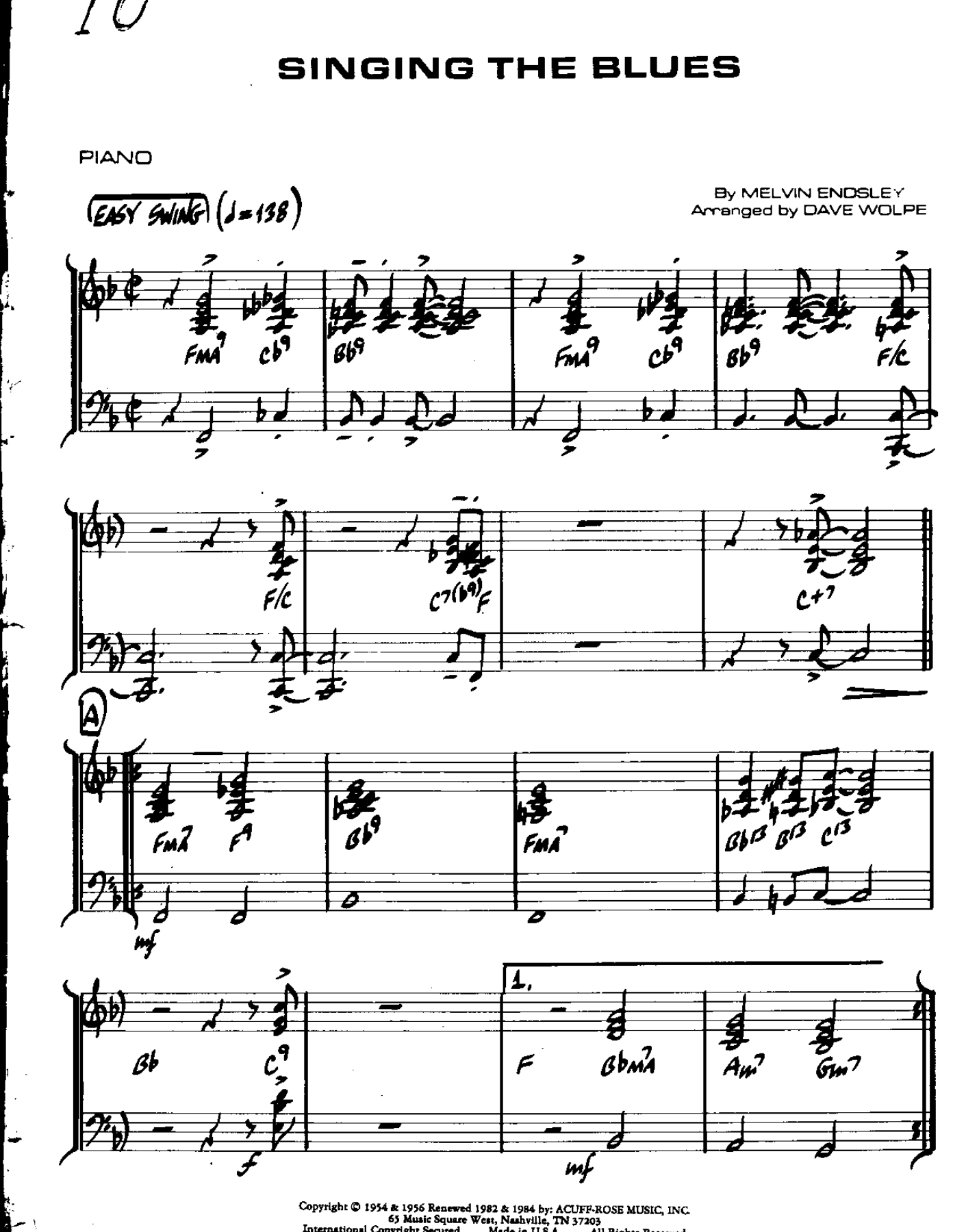 Singing The Blues — sheet music preview