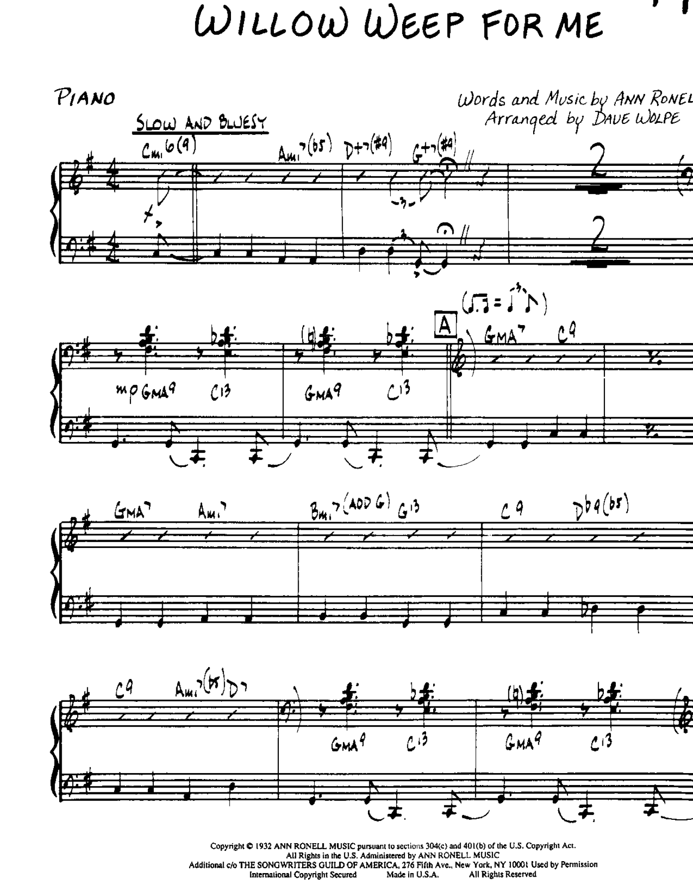 Willow Weep For Me — sheet music preview
