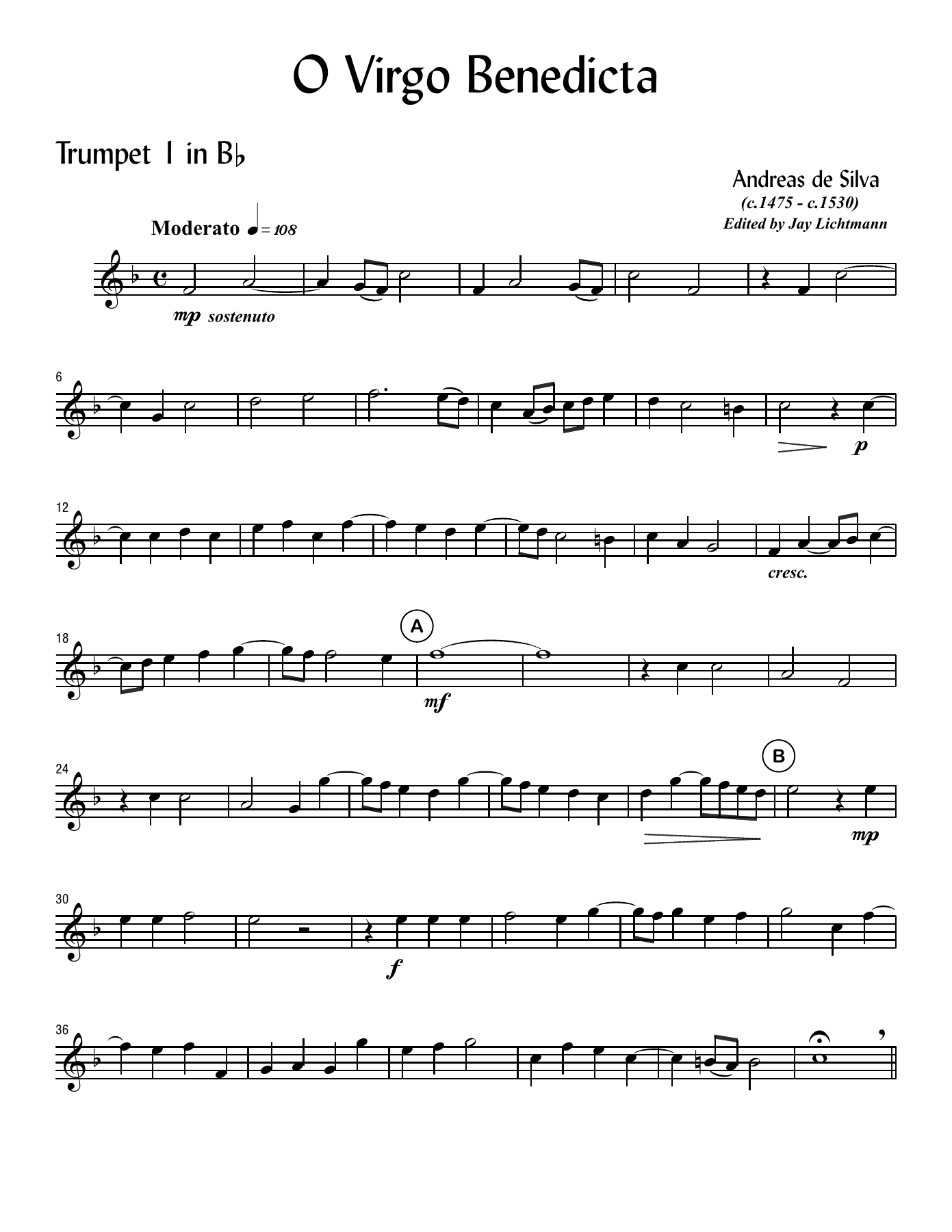 Silva O Virgo Benedicta — sheet music cover (first page)