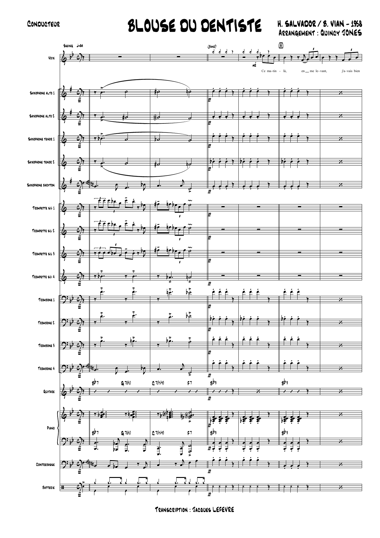 Blouse Du Dentiste — big_band_vocal sheet music arranged by H.Salvador-Q.Jones | Jazz Standard