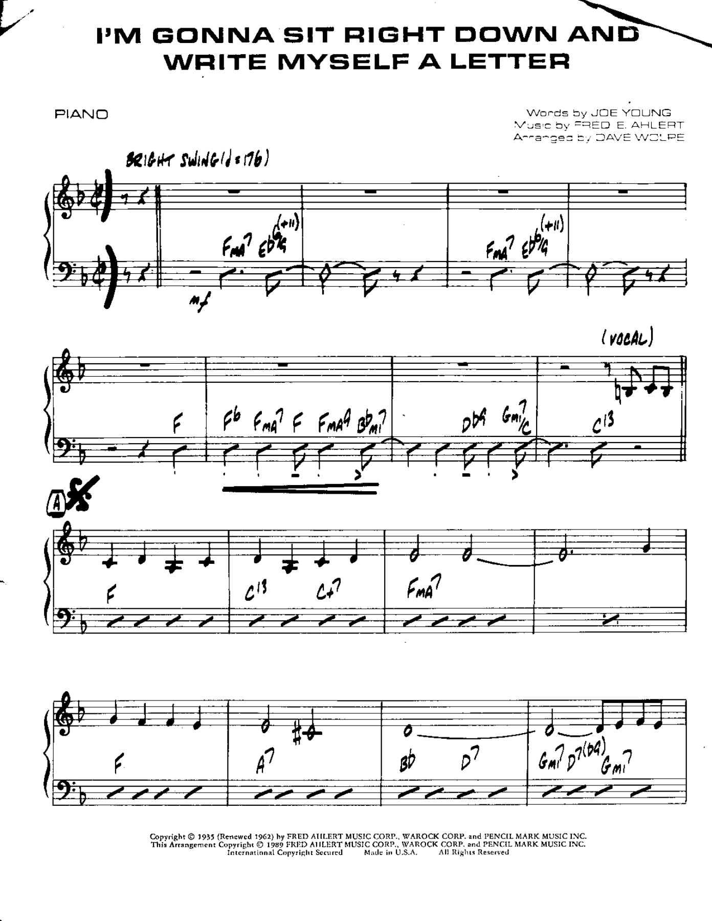 I'm Gonna Sit Right Down & Write Myself A letter — Small Ensemble sheet music arranged by DAVE WOLPE | Jazz Standard