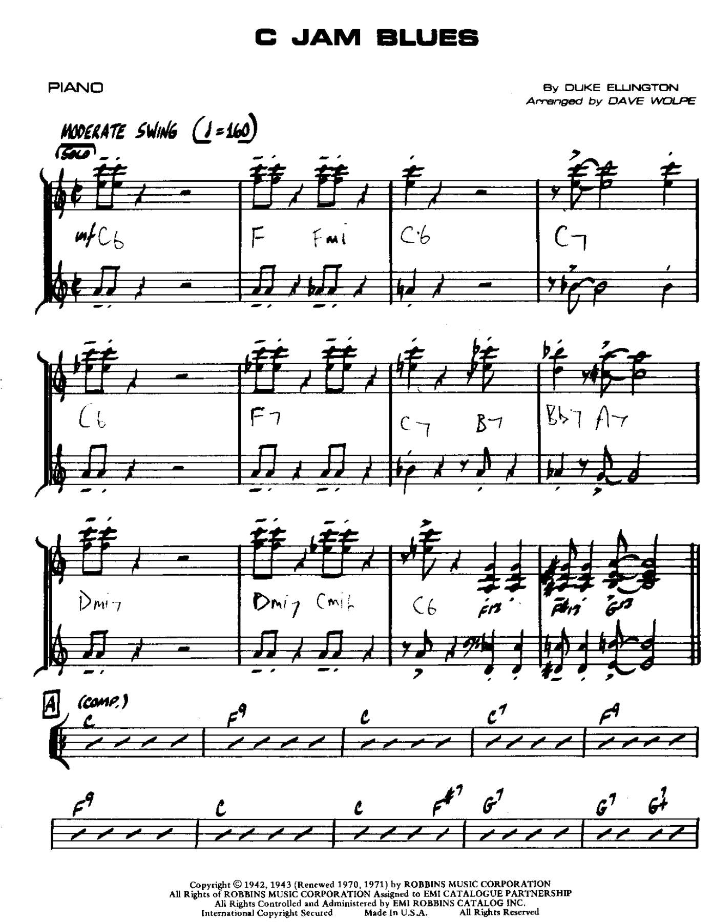 C Jam Blues — sheet music cover (first page)