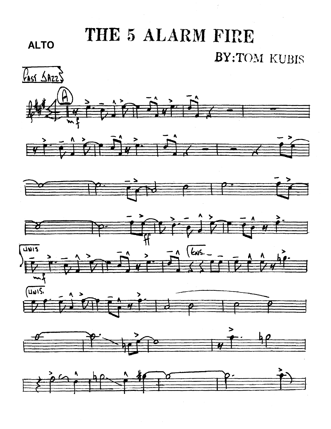 The 5 Alarm Fire (T.Kubis) 3213 — Small Ensemble sheet music arranged by Tom Kubis | Jazz Standard