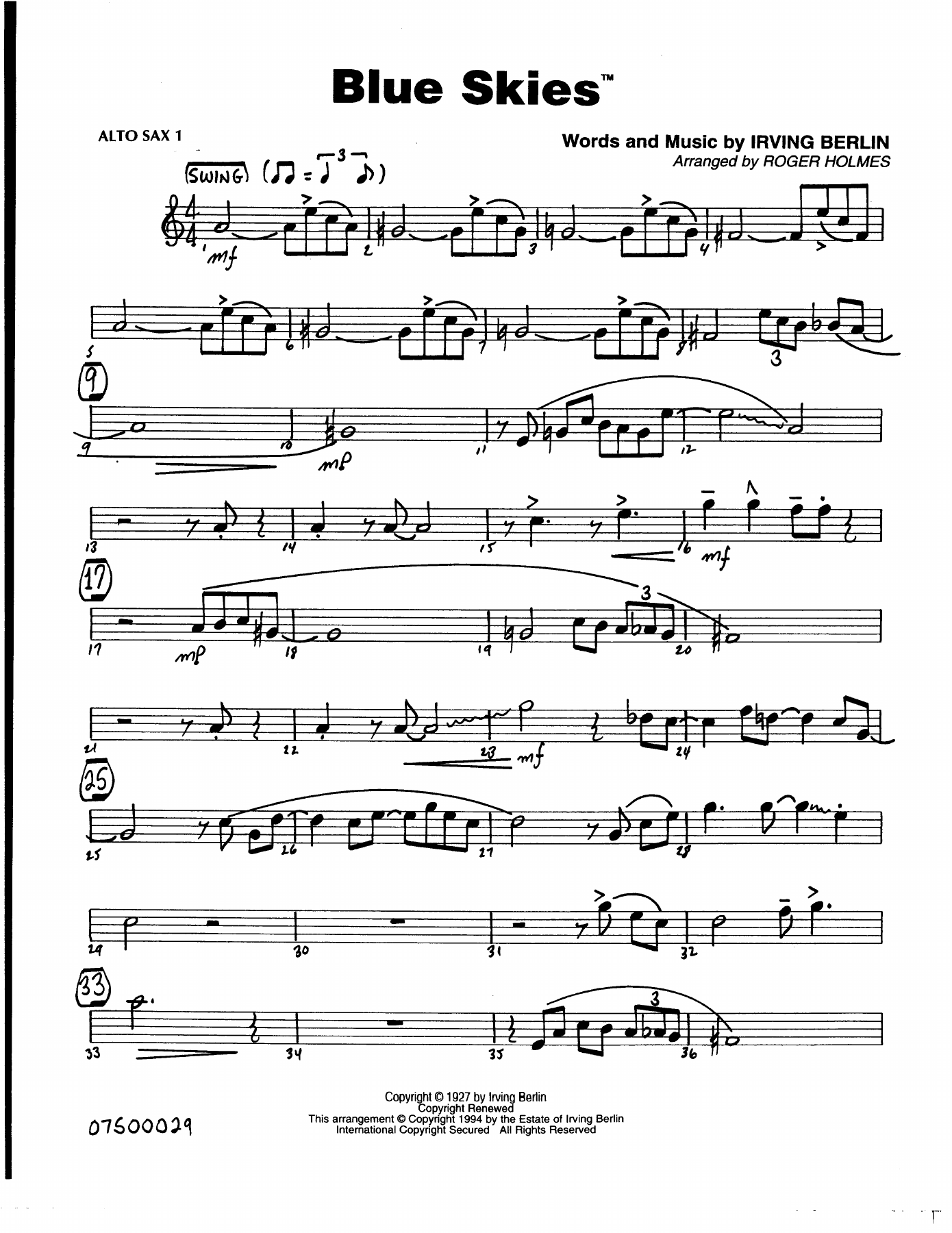 Blue Skies — big_band_vocal sheet music arranged by R.Holmes | Jazz Standard