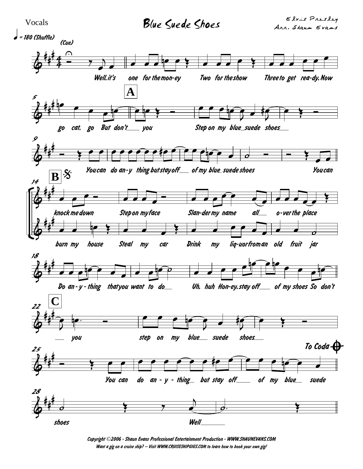 Blue Suede Shoes — sheet music preview