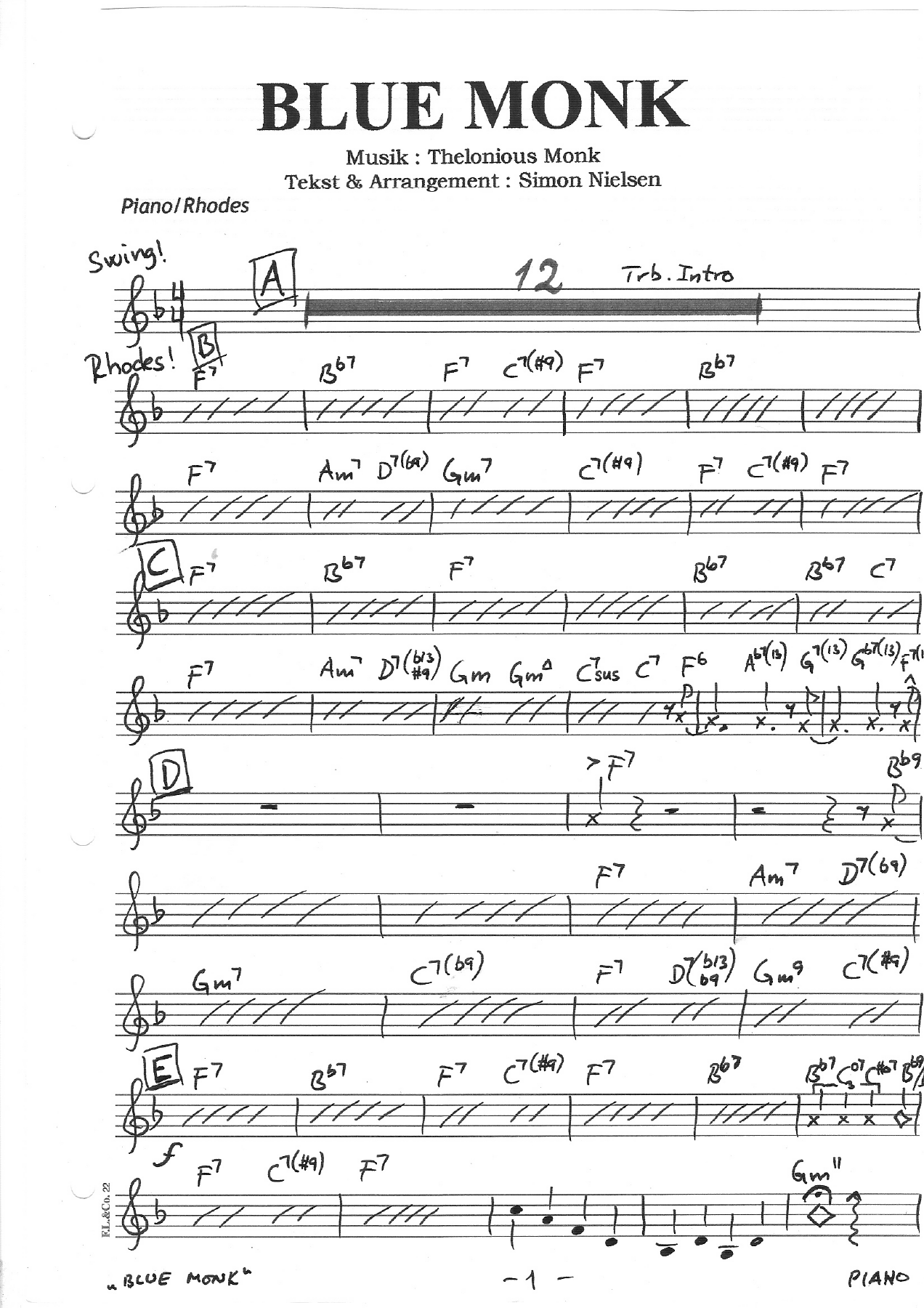 Blue Monk — sheet music preview