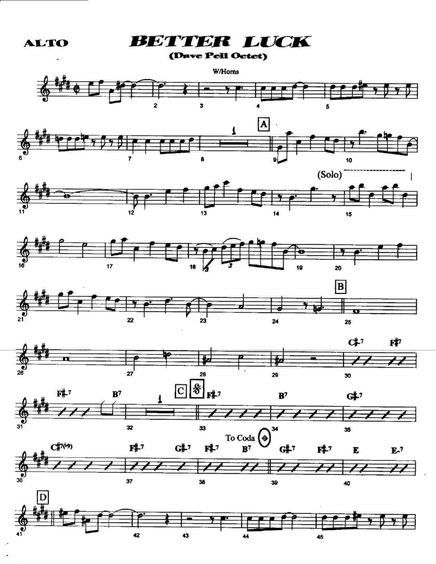 Better Luck — Small Ensemble sheet music arranged by 5 horns - ROGERS - Dave Pell.MP3 | Jazz Standard