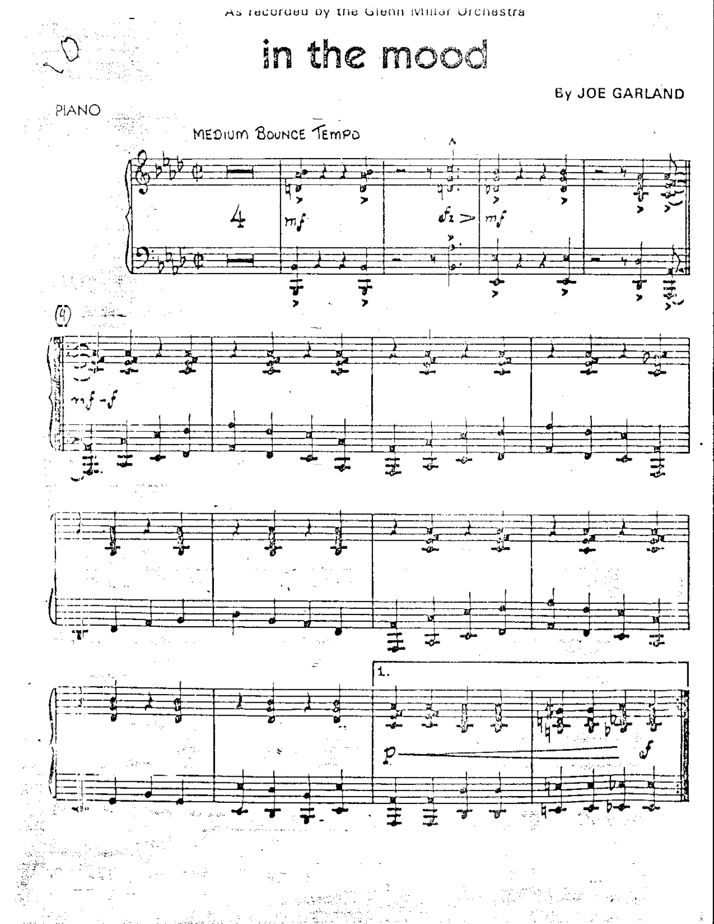 In The Mood — スモールアンサンブル sheet music by Joe Garland | Jazz Standard