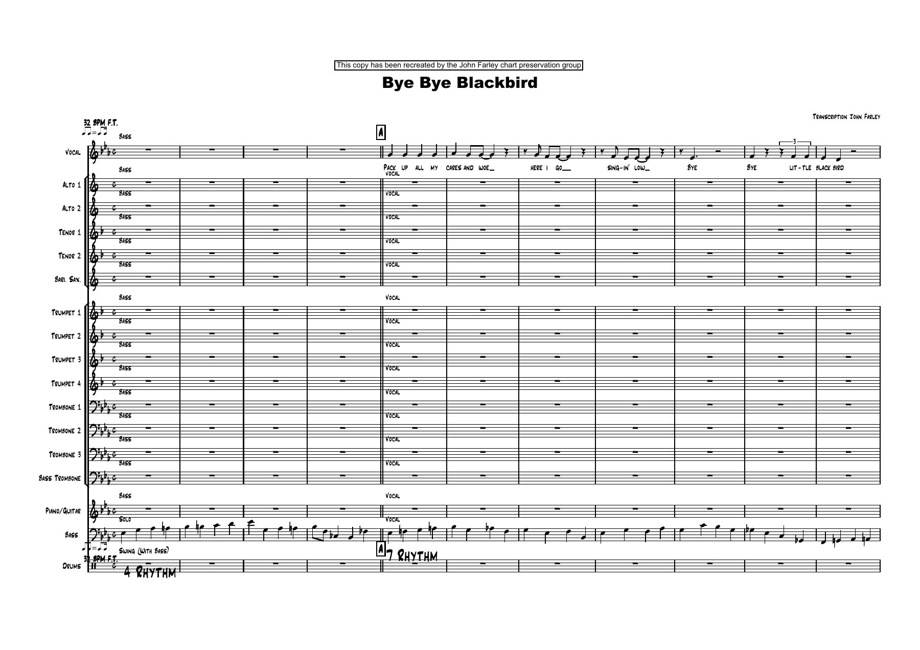 Bye Bye Blackbird — big_band_vocal sheet music arranged by J.Farley | Jazz Standard