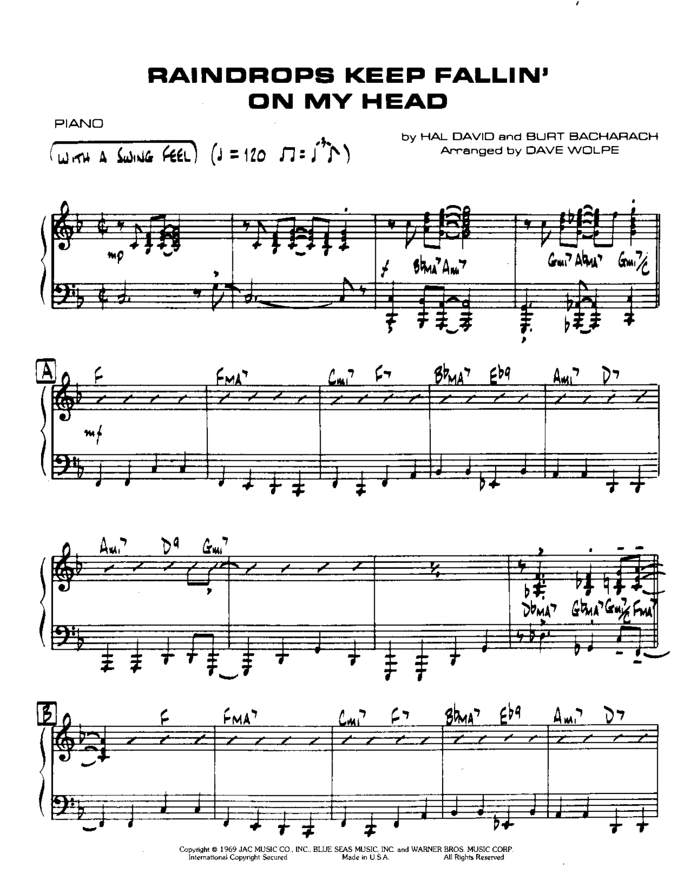 Raindrops Keep Falling — sheet music preview