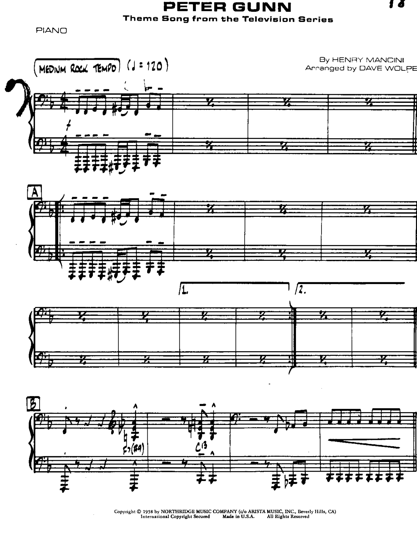 Peter Gunn — sheet music cover (first page)