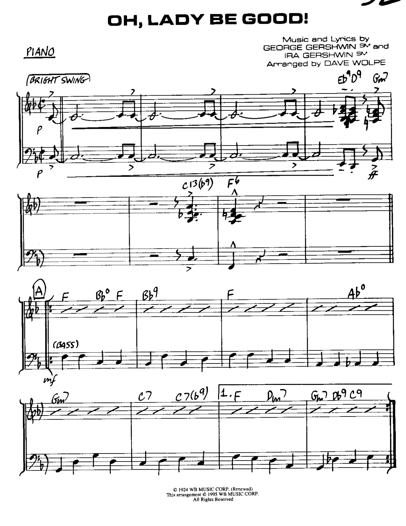 OH, Lady Be Good — sheet music cover (first page)