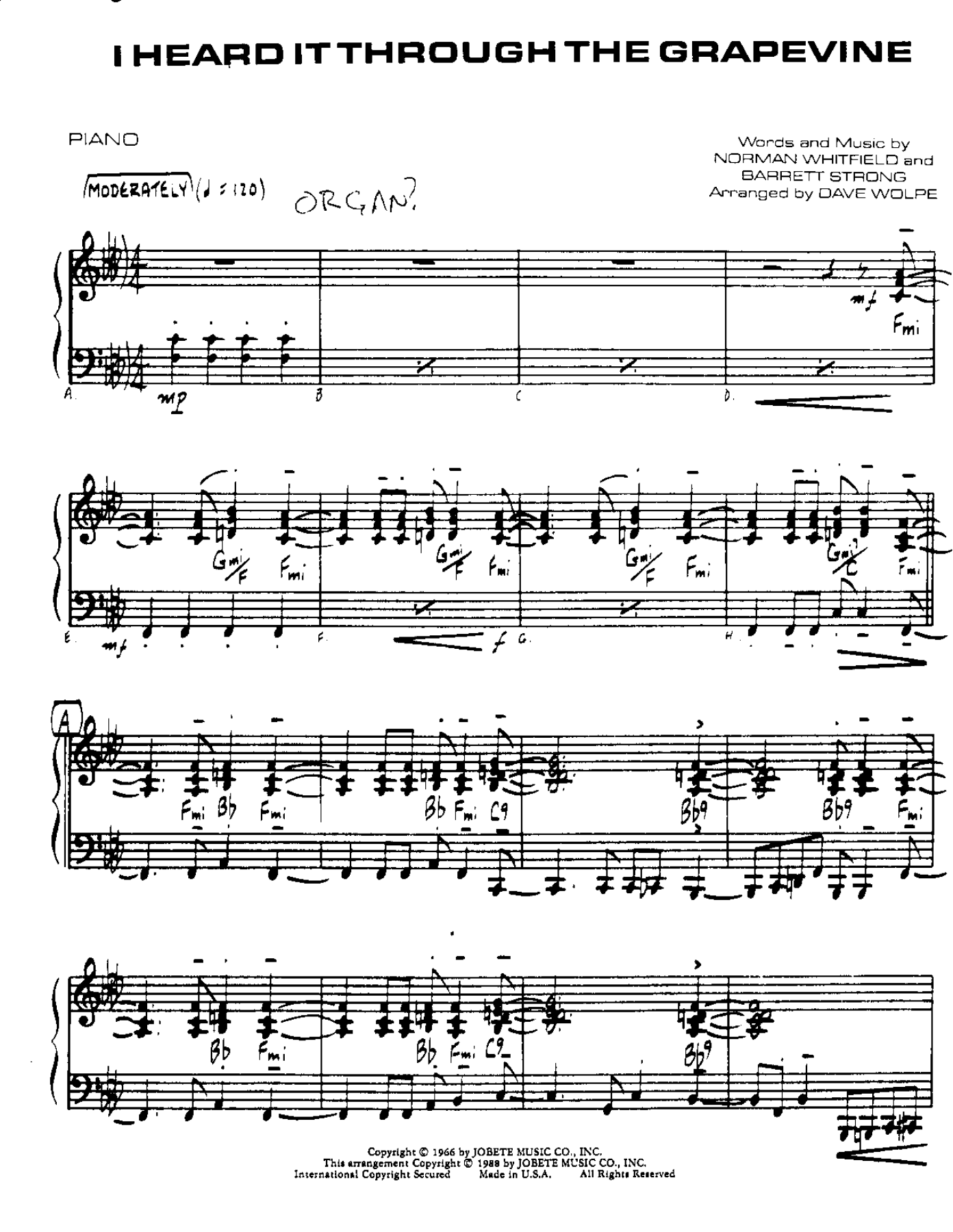 I Heard It Through The Grapevine — sheet music cover (first page)