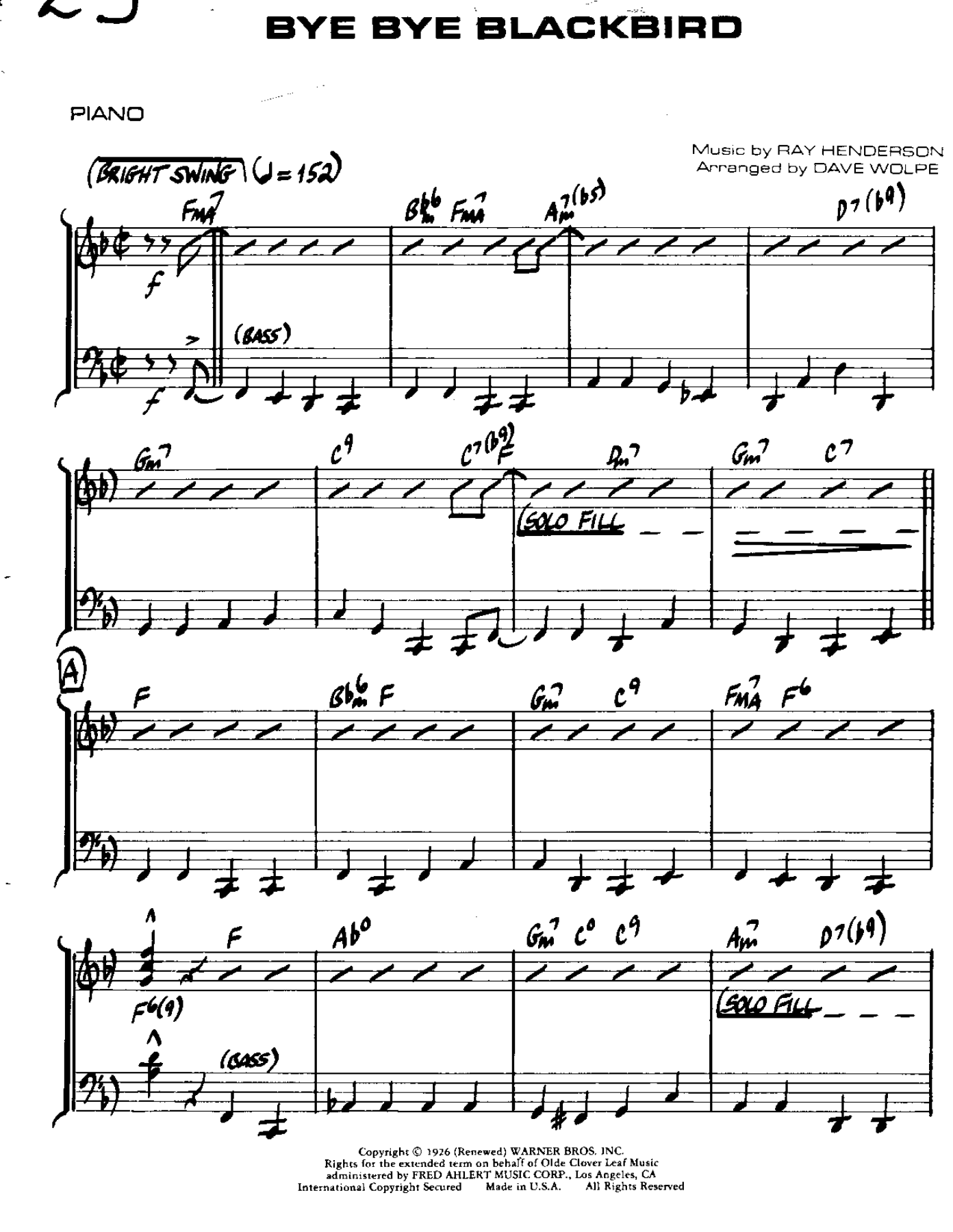 Bye Bye Blackbird — sheet music cover (first page)