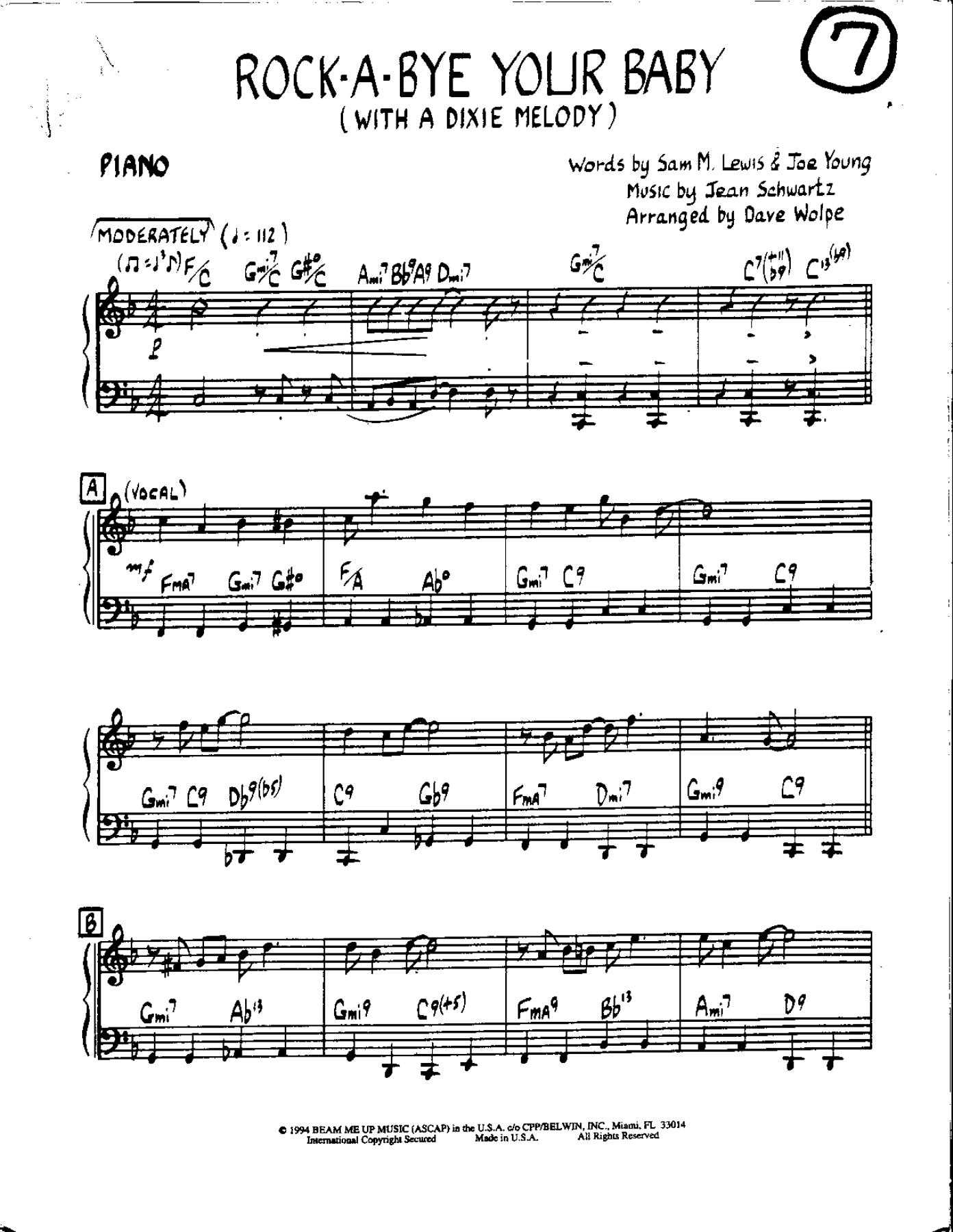 24- Rock-A-BYE Your Baby -With A Dixie Melody — Small Ensemble sheet music by Dave Wolpe | Jazz Standard