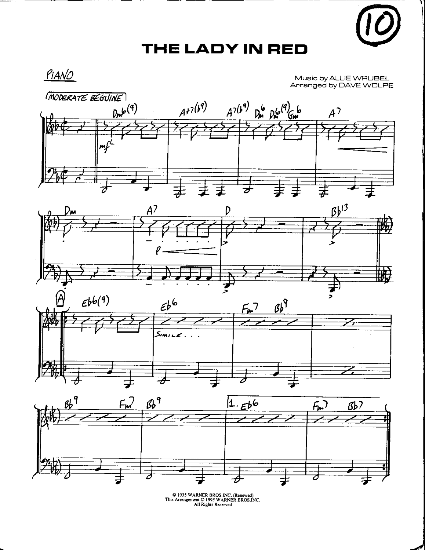 The Lady In Red — Small Ensemble sheet music arranged by DAVE WOLPE | Jazz Standard