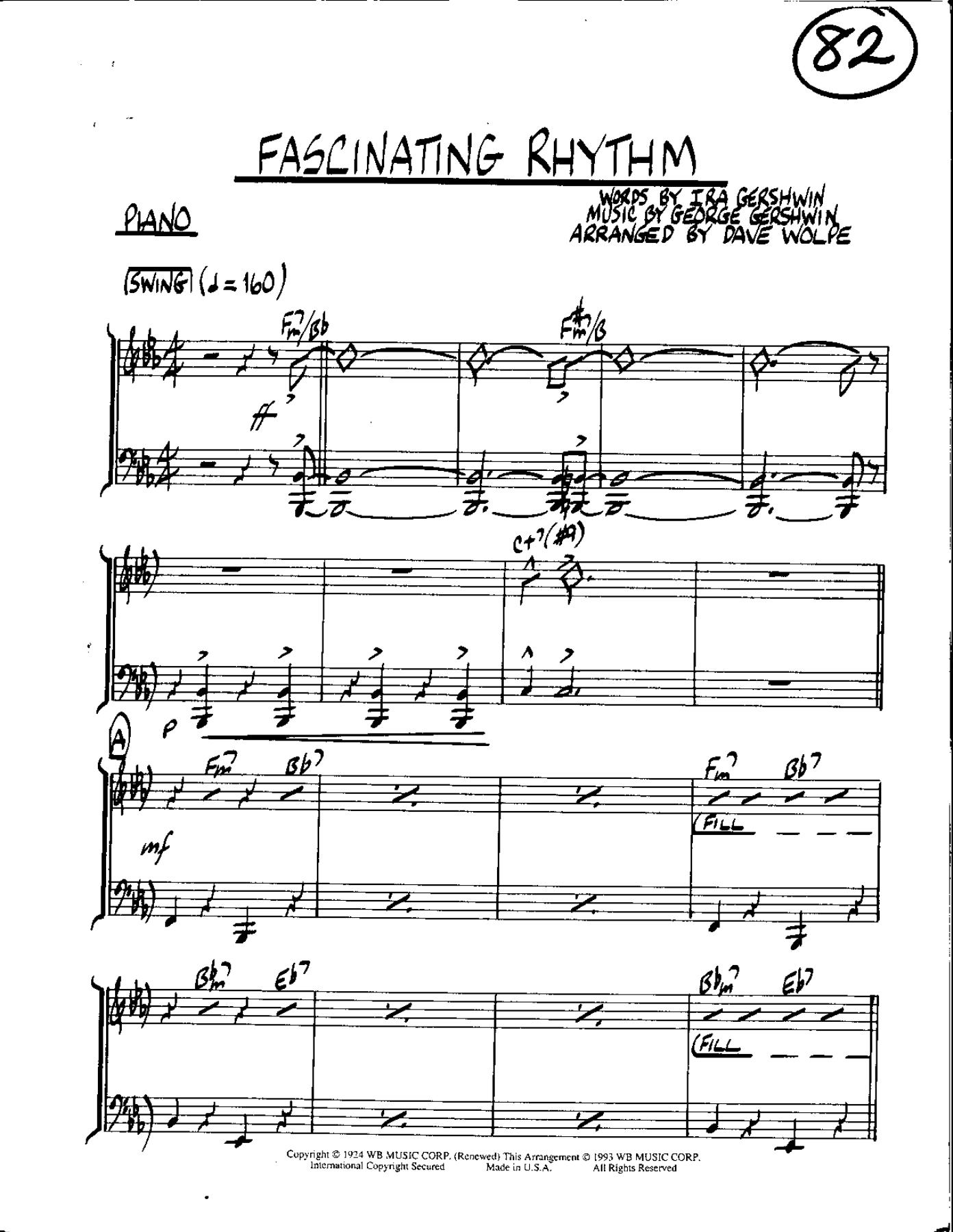 Fascinating Rhythm — Small Ensemble sheet music arranged by DAVE WOLPE | Jazz Standard