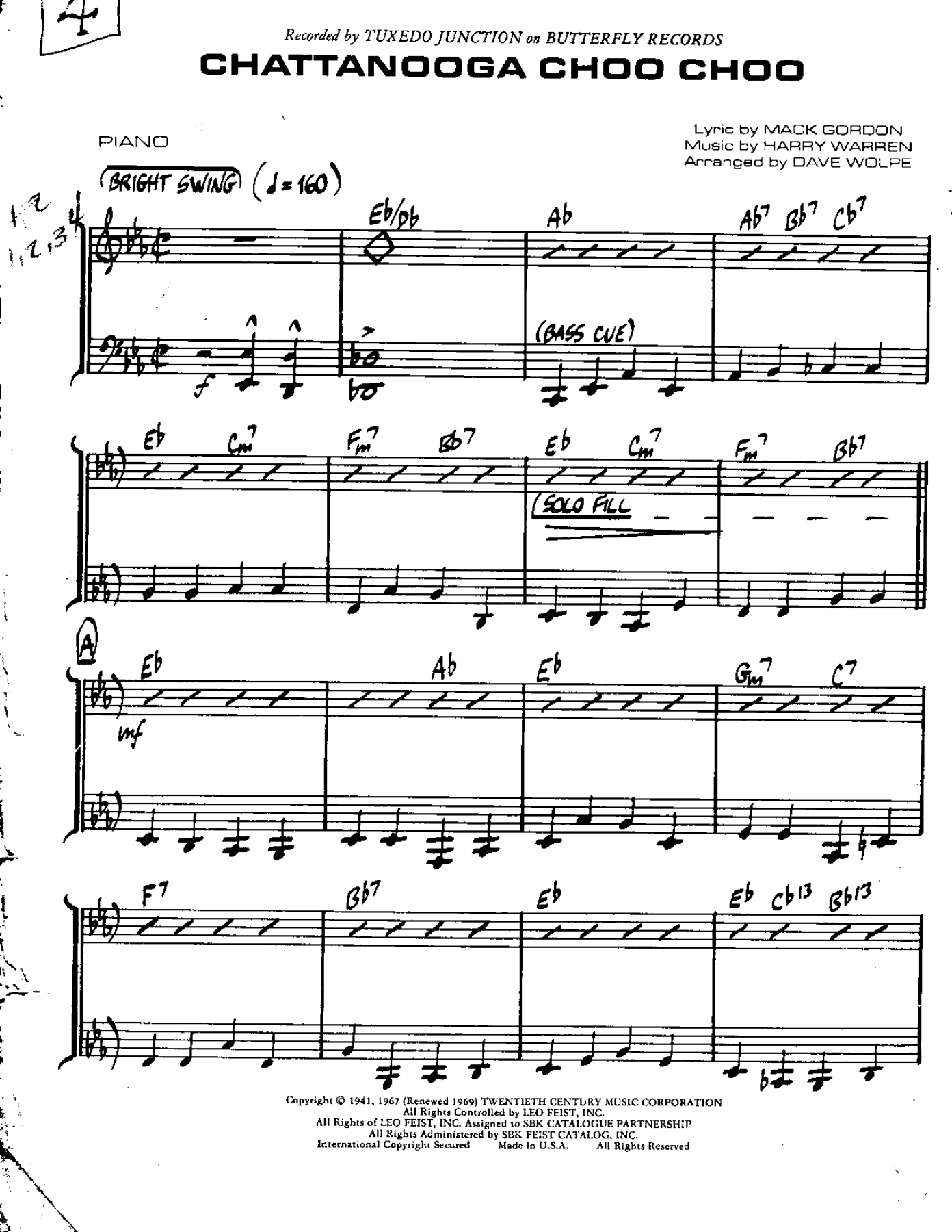 Chattannooga-Choo-Choo — Small Ensemble sheet music arranged by DAVE WOLPE | Jazz Standard