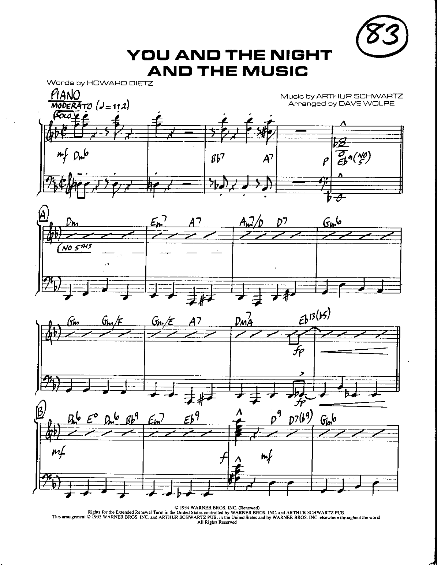 You & The Night & The Music — Small Ensemble sheet music arranged by DAVE WOLPE | Jazz Standard