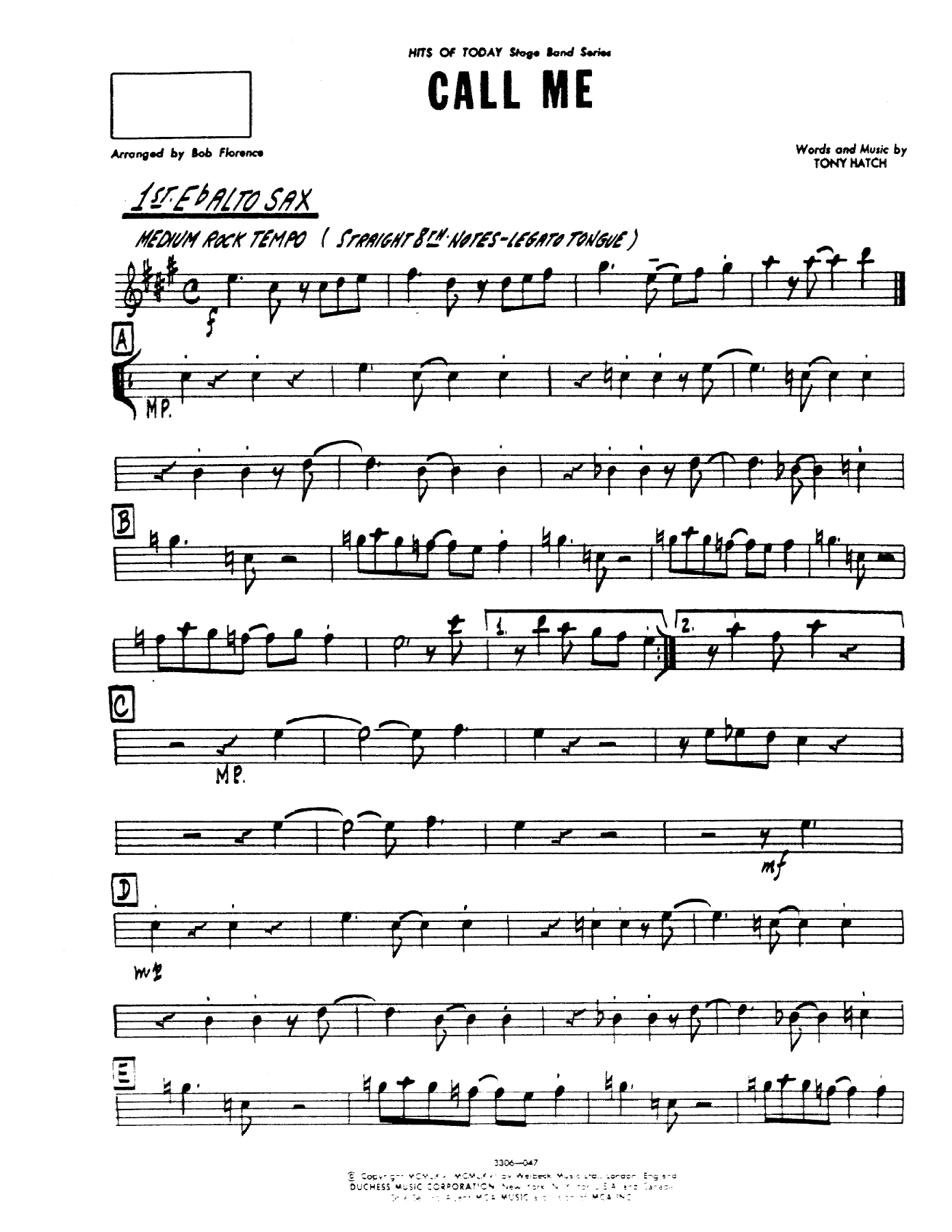 Call Me — big_band_vocal sheet music arranged by B.Florence | Jazz Standard