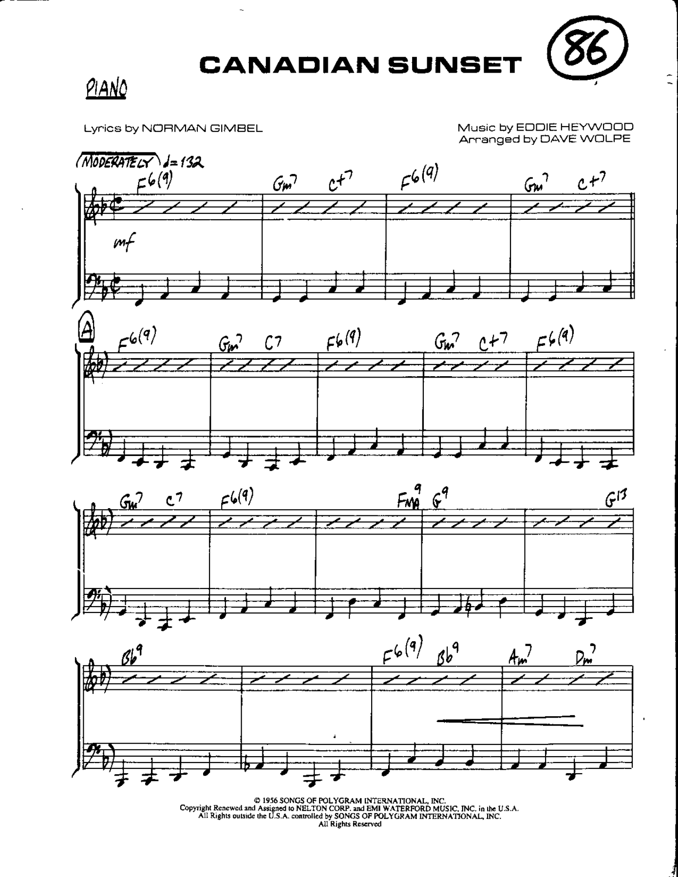 Canandian Sunset — sheet music cover (first page)
