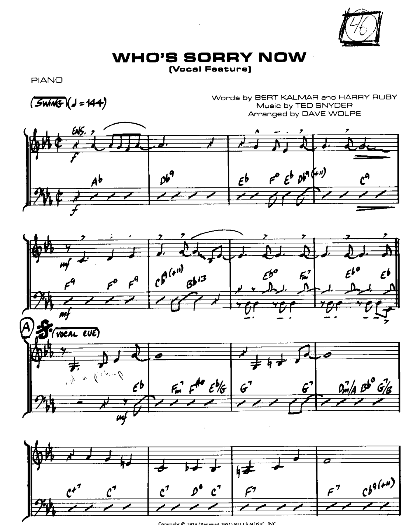 Who's Sorry Now — sheet music preview
