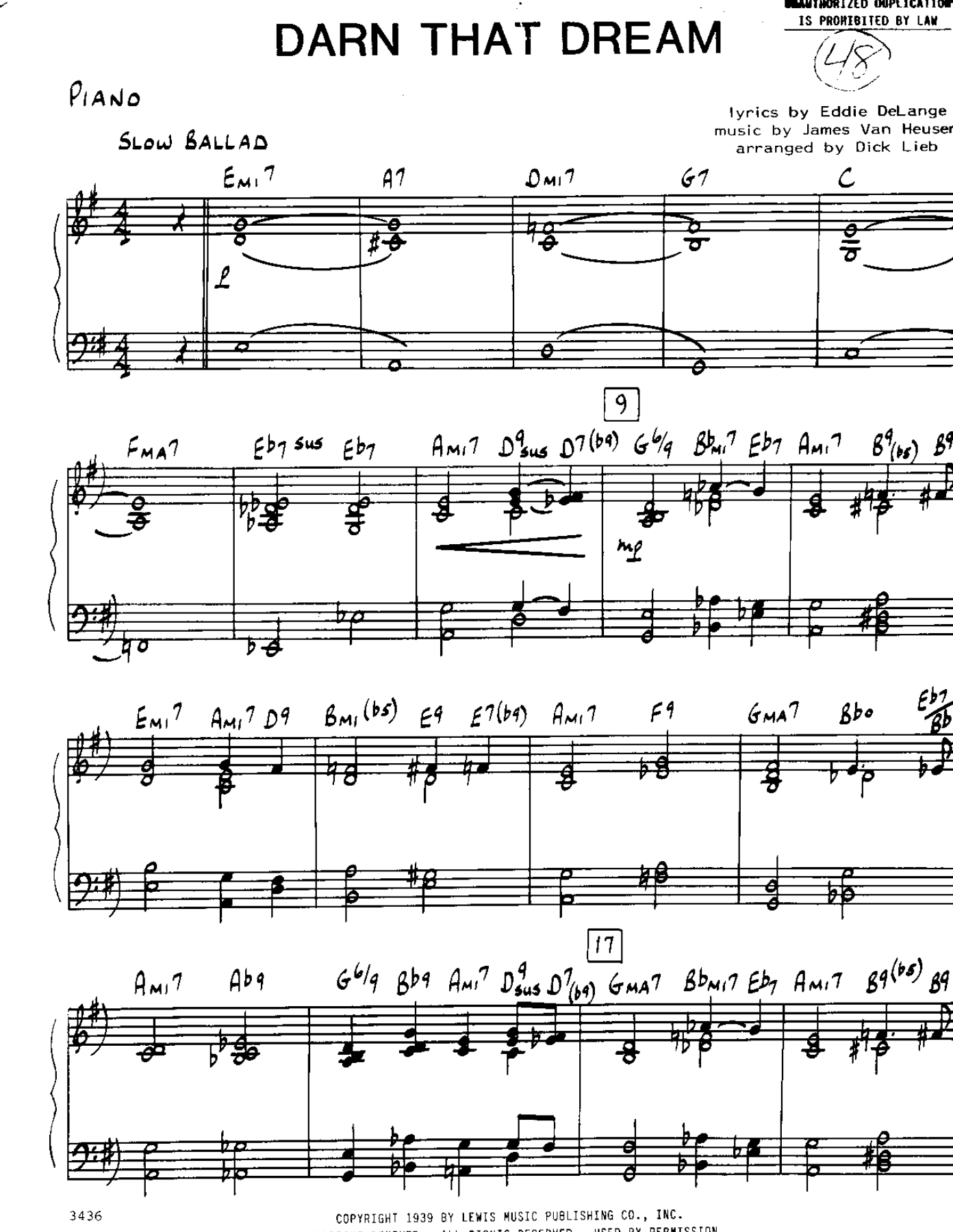 Darn That Dream — sheet music cover (first page)