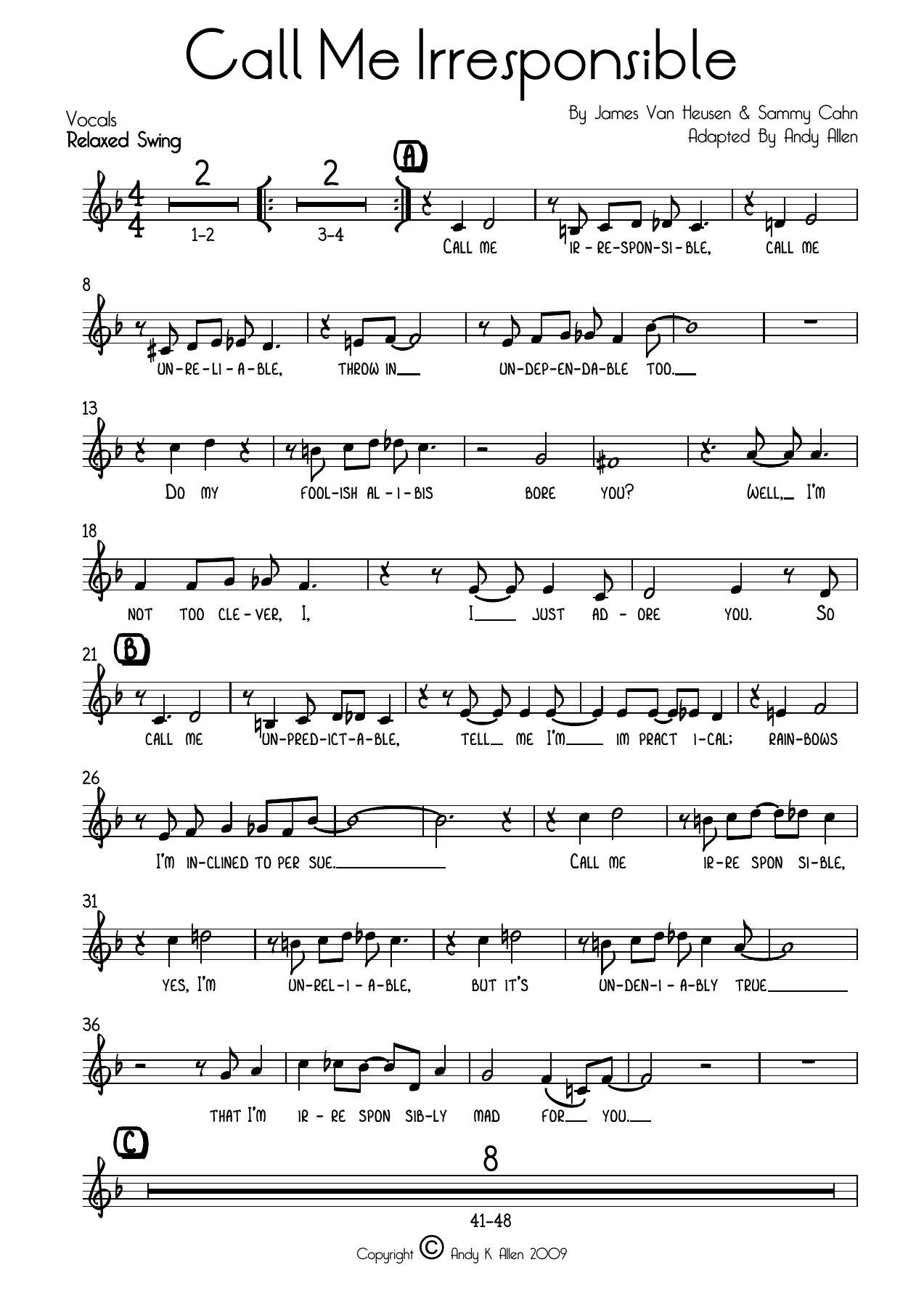 Call Me Irresponsible [A.Allen] voc — sheet music preview