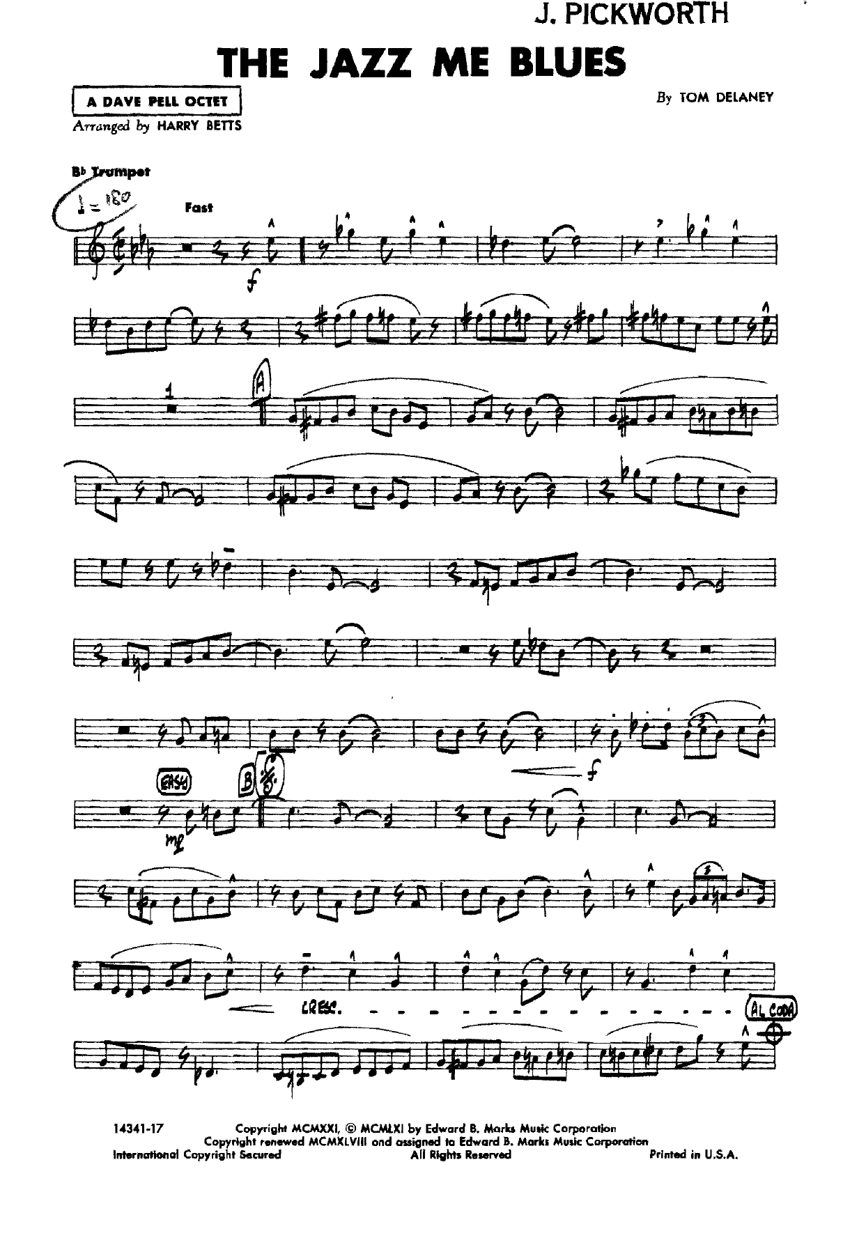 Jazz Me Blues — sheet music cover (first page)