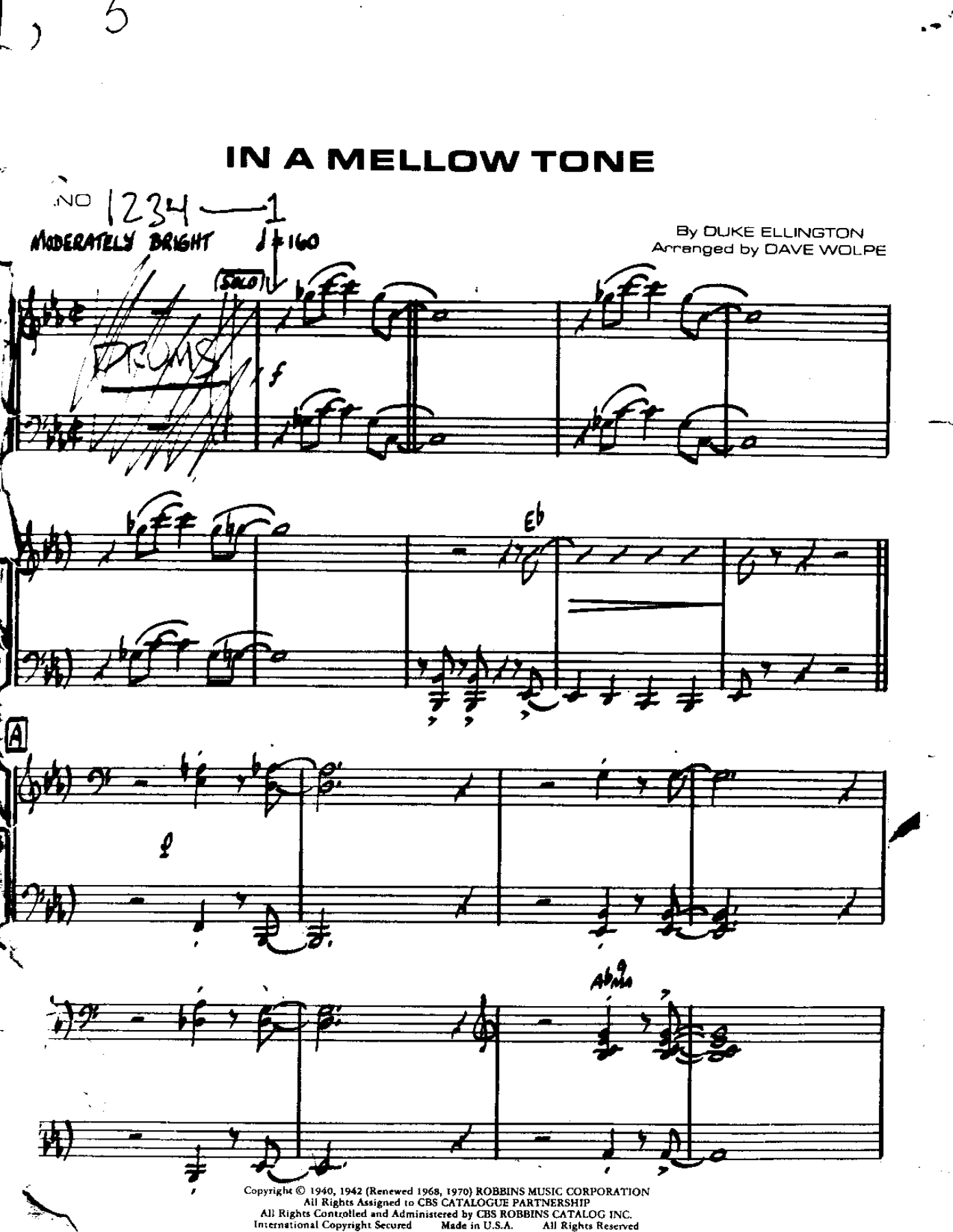 In A Mellow Tone — sheet music cover (first page)