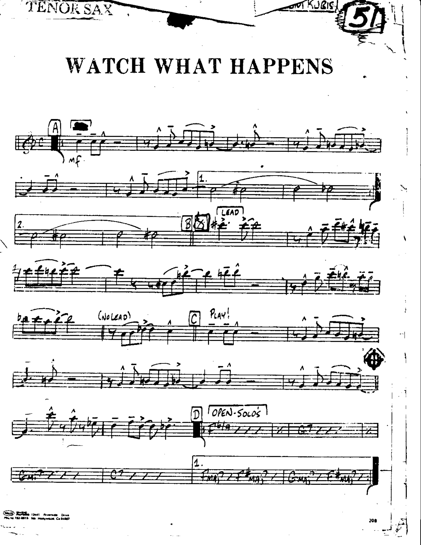 Watch What Happens — Small Ensemble sheet music arranged by Mr. X | Jazz Standard