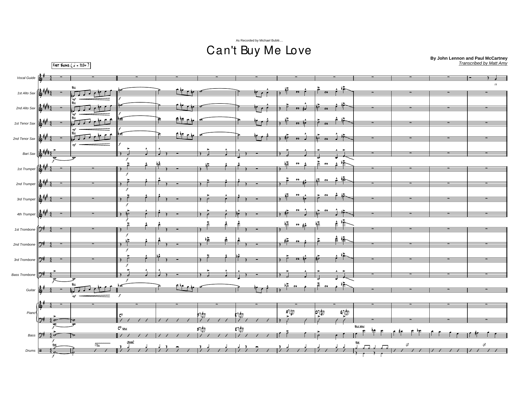 Can't Buy Me Love — big_band_vocal sheet music arranged by M.Buble | Jazz Standard