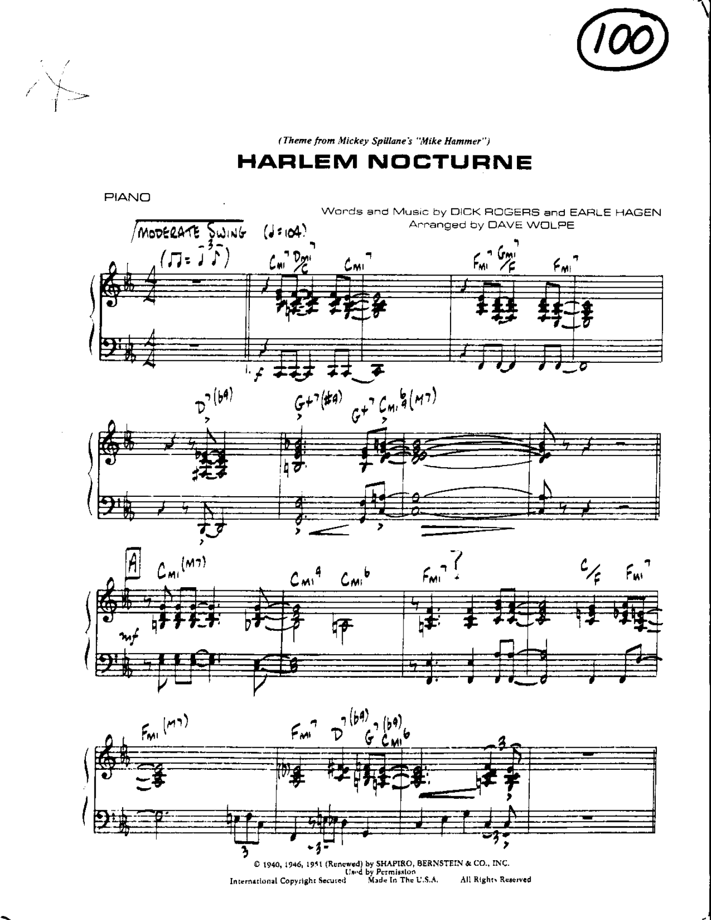 Harlem Nocturne — sheet music cover (first page)