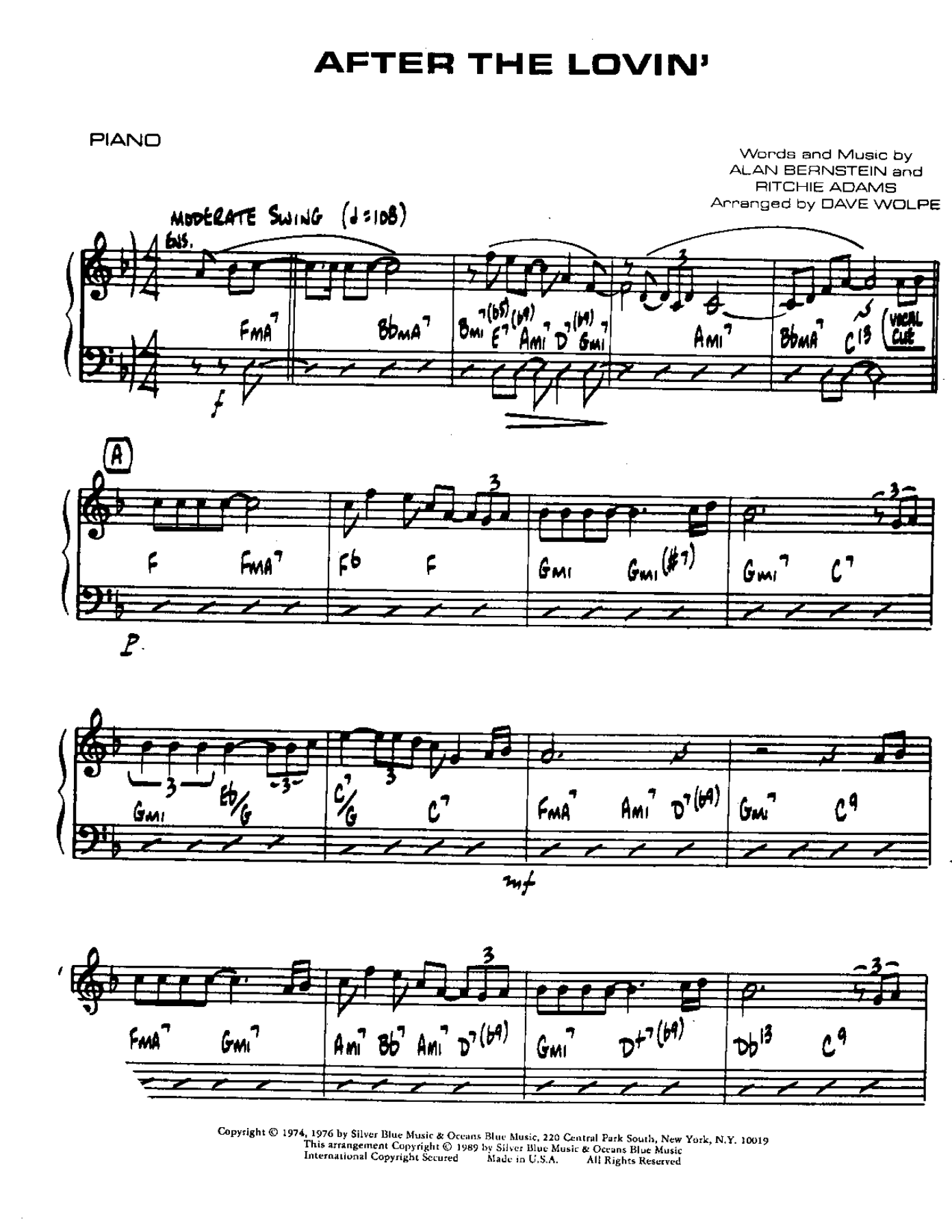 After The Lovin' — sheet music cover (first page)