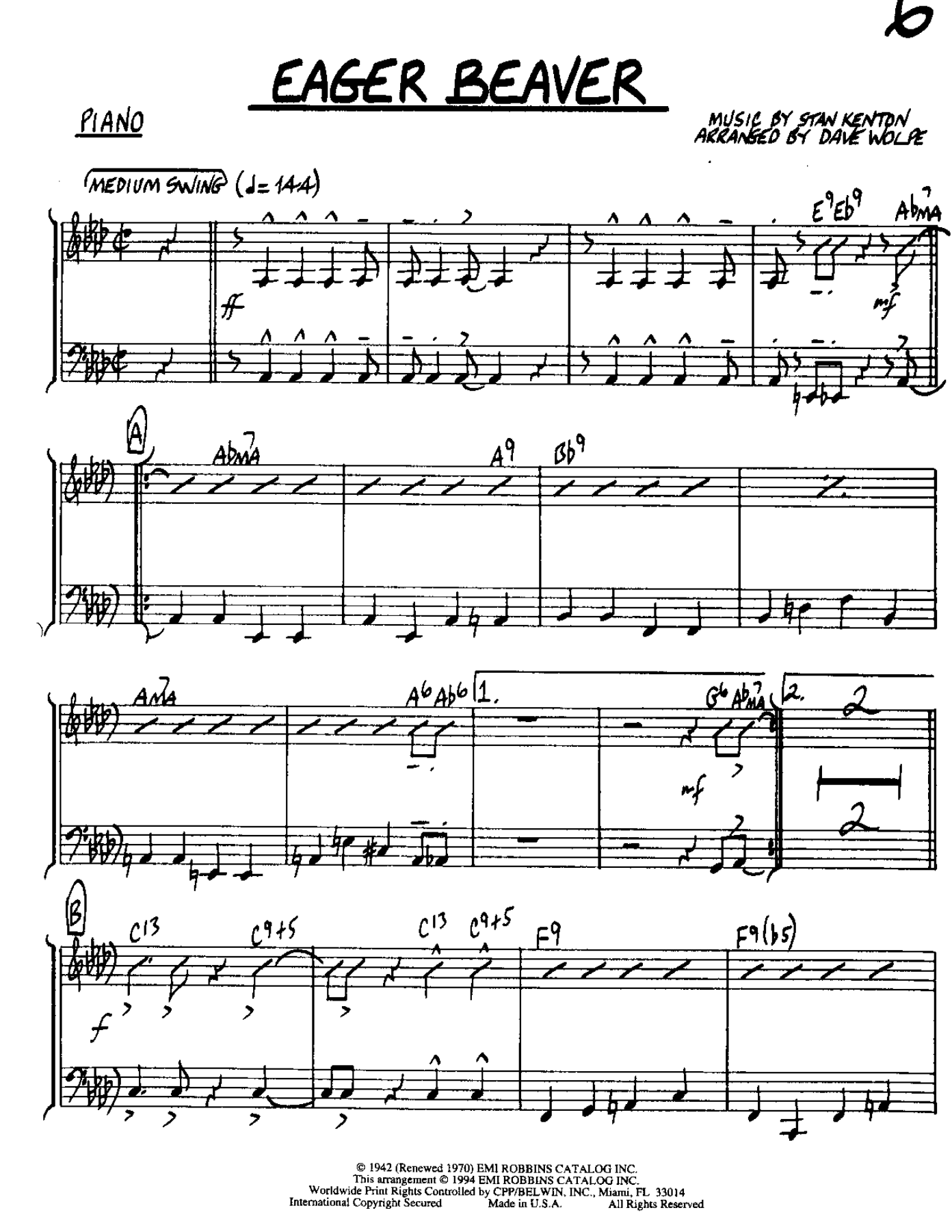 Eager Beaver — sheet music cover (first page)