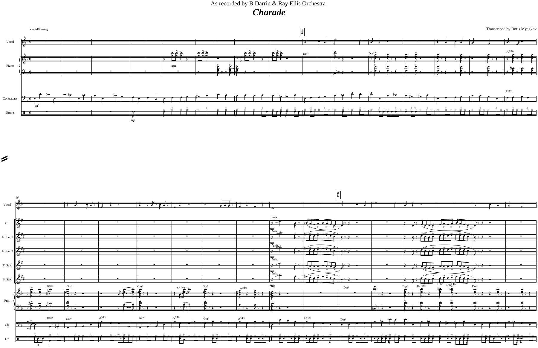 Charade B.Darin & Ray Ellis — Big Band Vocal sheet music by B.Myagkov | Jazz Standard