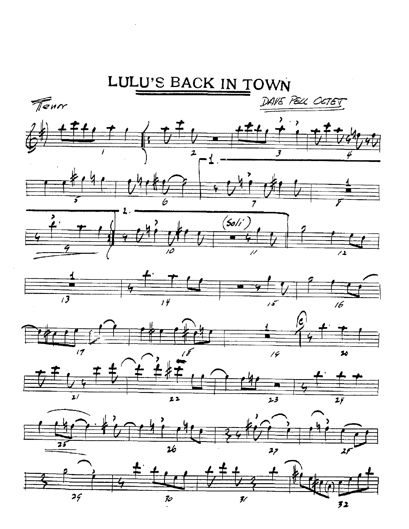 Lulu's Back In Town — sheet music cover (first page)