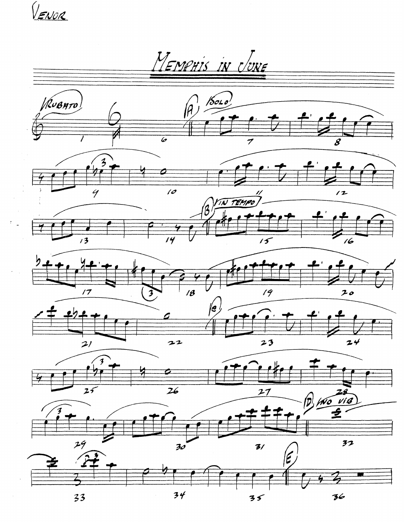 Memphis In June — Small Ensemble sheet music arranged by Dave Pell Octet - Ts,Bs,Trp,Trb+Rhythm | Jazz Standard