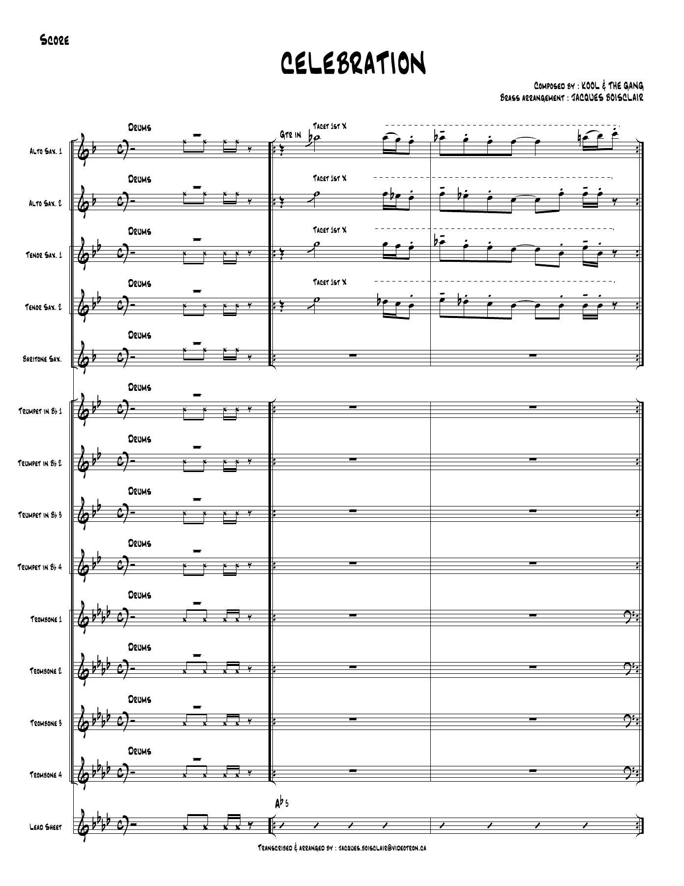 Celebration Jacques Boisclair — sheet music cover (first page)