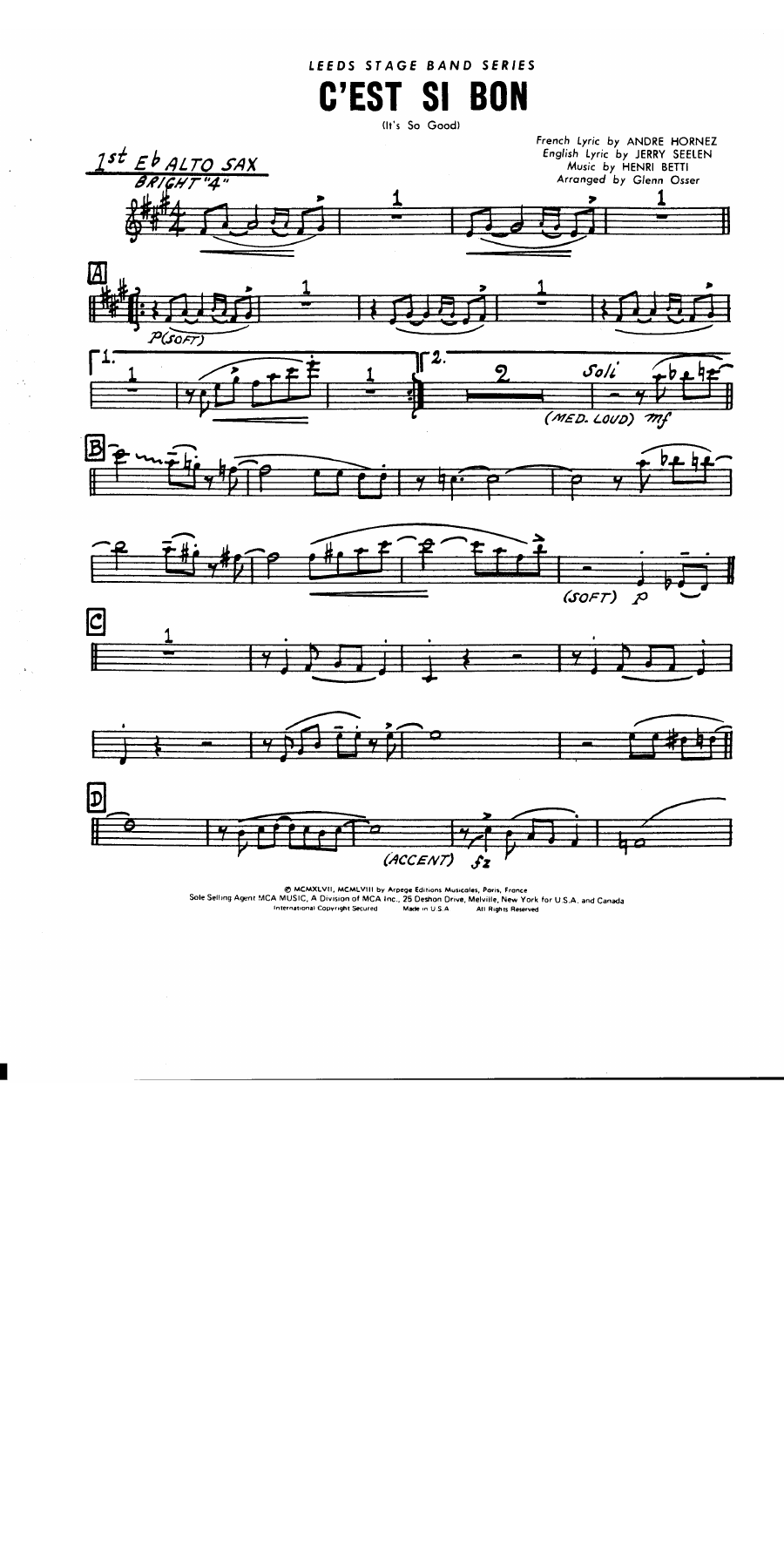 Cest Si Bon — sheet music cover (first page)