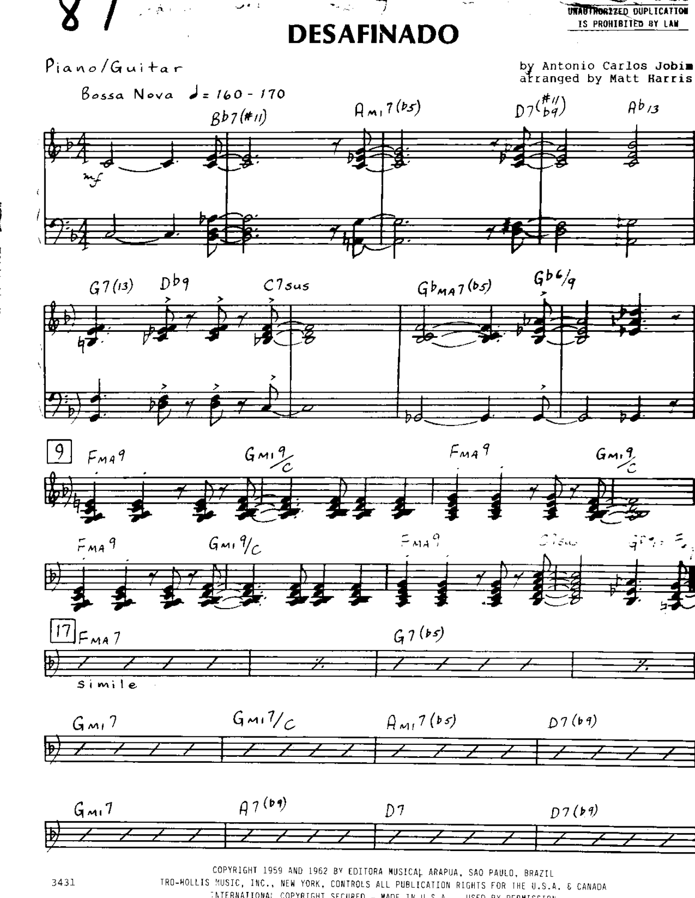 Desifinado — sheet music cover (first page)