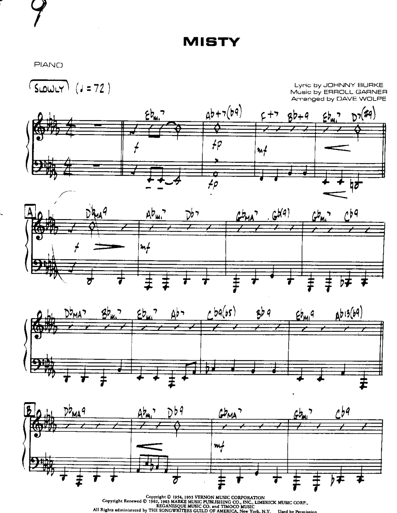 Misty — sheet music cover (first page)