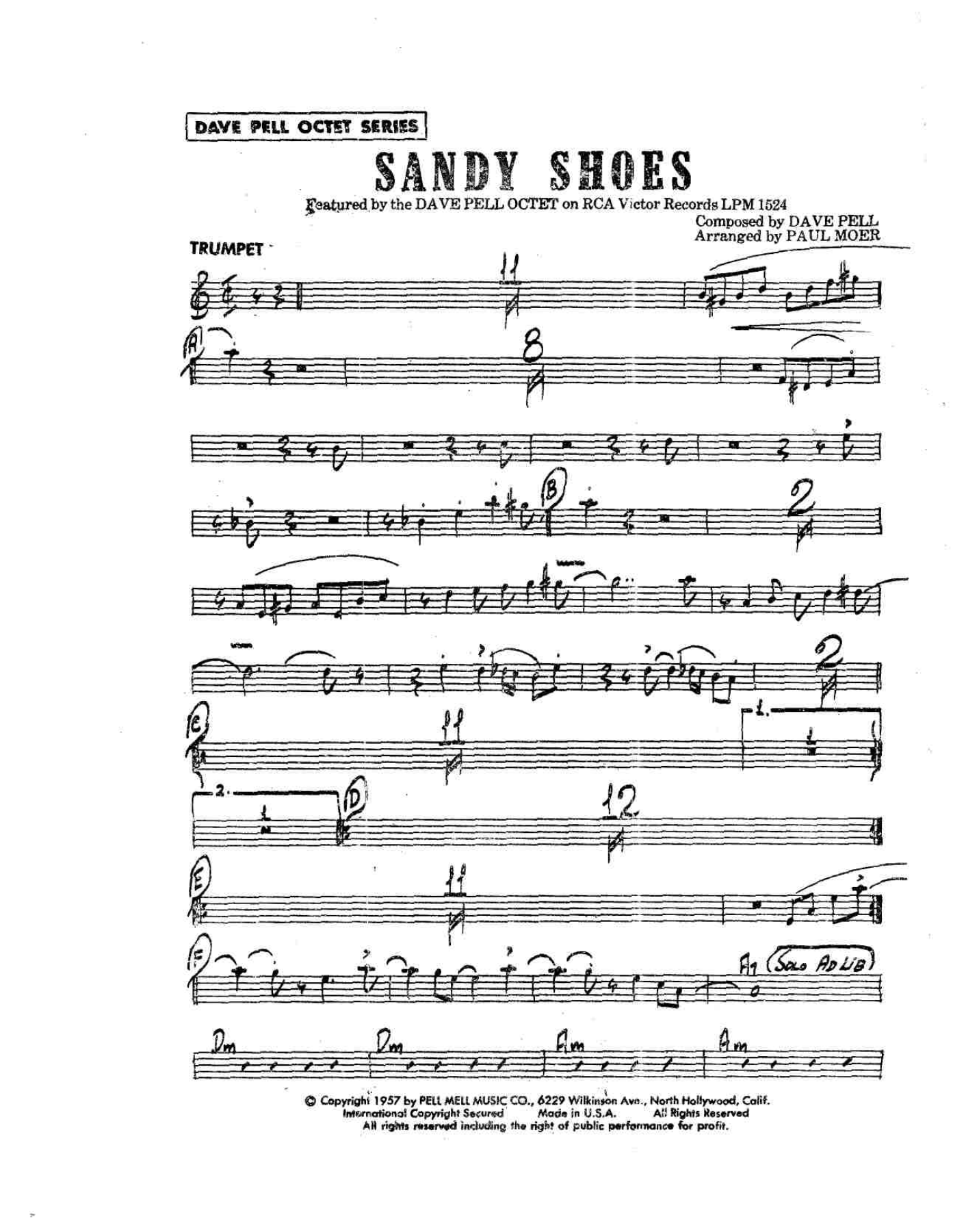 Sandy Shoes — Small Ensemble sheet music arranged by Paul Moer - Dave Pell Octet - Ts,Bs,Trp,Trb+Rhythm | Jazz Standard
