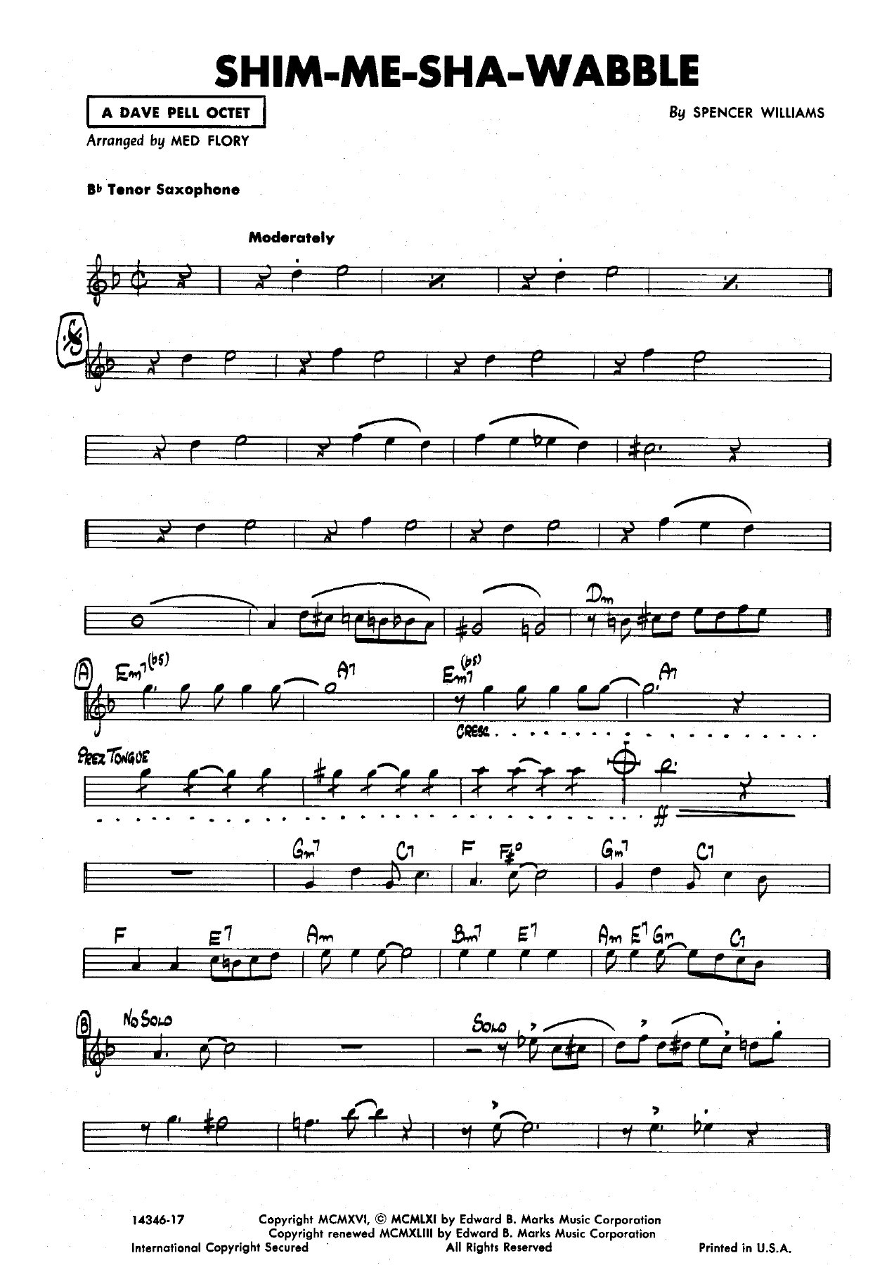 Shim-Me-Sha-Wobble — Small Ensemble sheet music arranged by Spencer Williams - Med Flory - ST,SB,Trp,Trb, Rhythm | Jazz Standard
