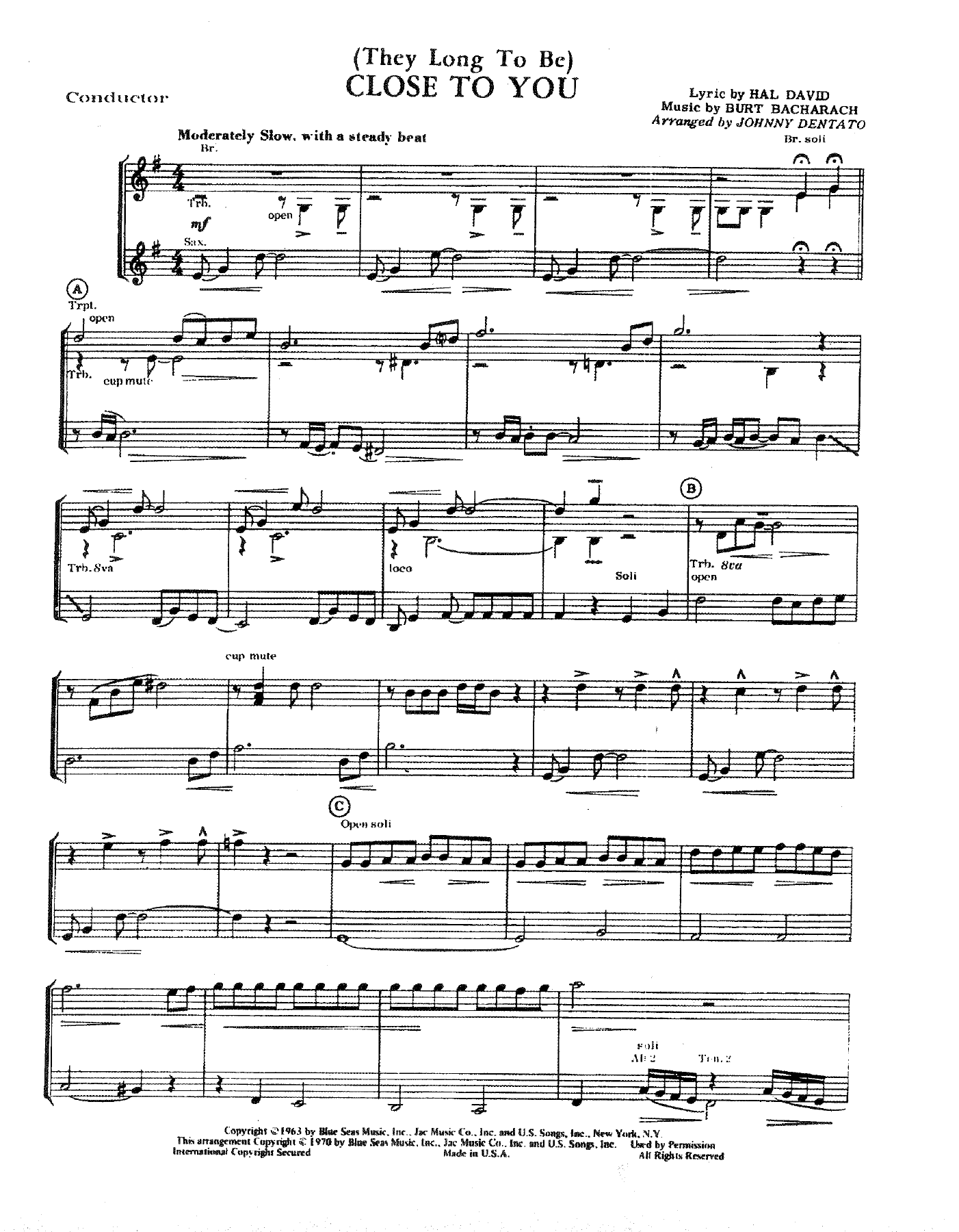 Close To You — sheet music preview