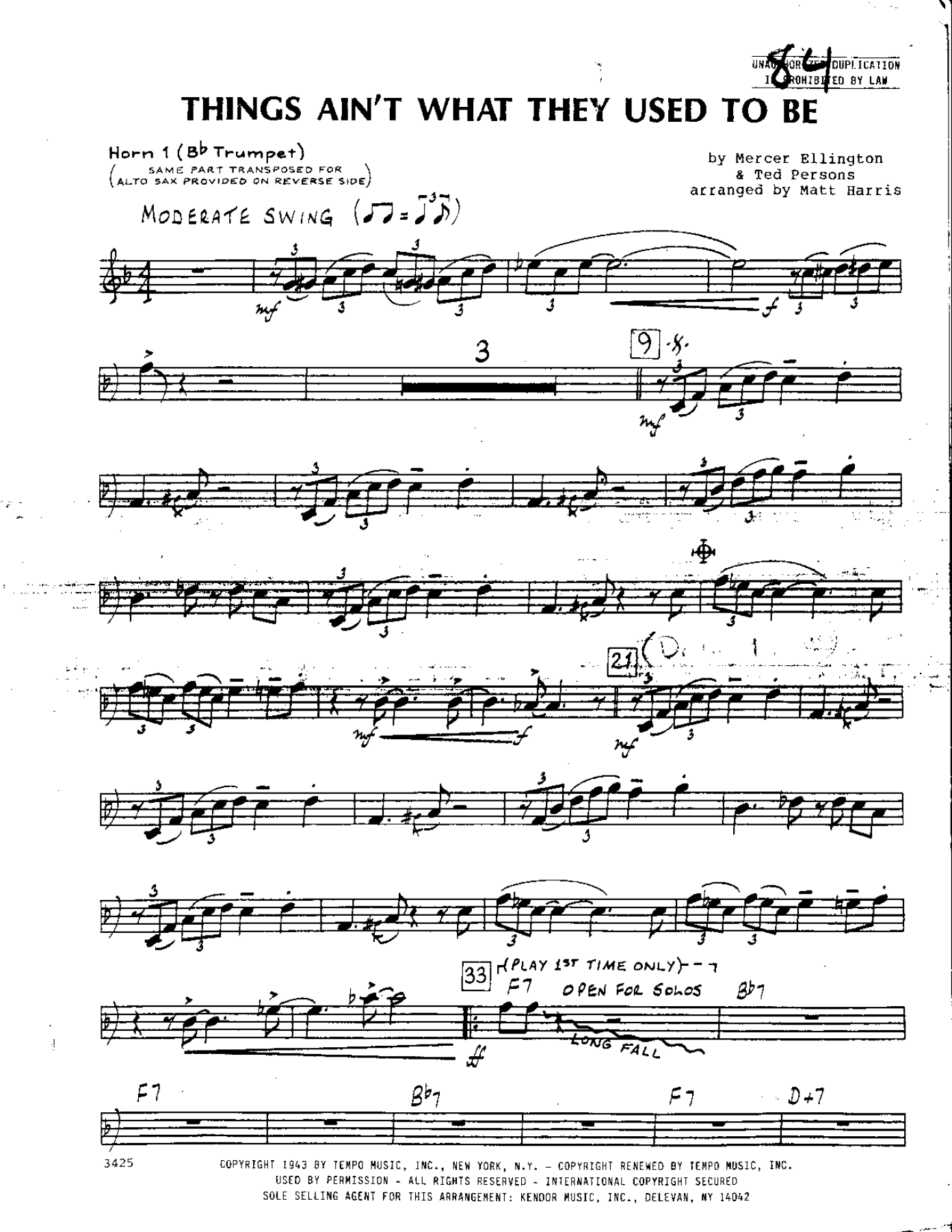Things Ain't What They Used To Be — Small Ensemble sheet music arranged by Matt Harris | Jazz Standard