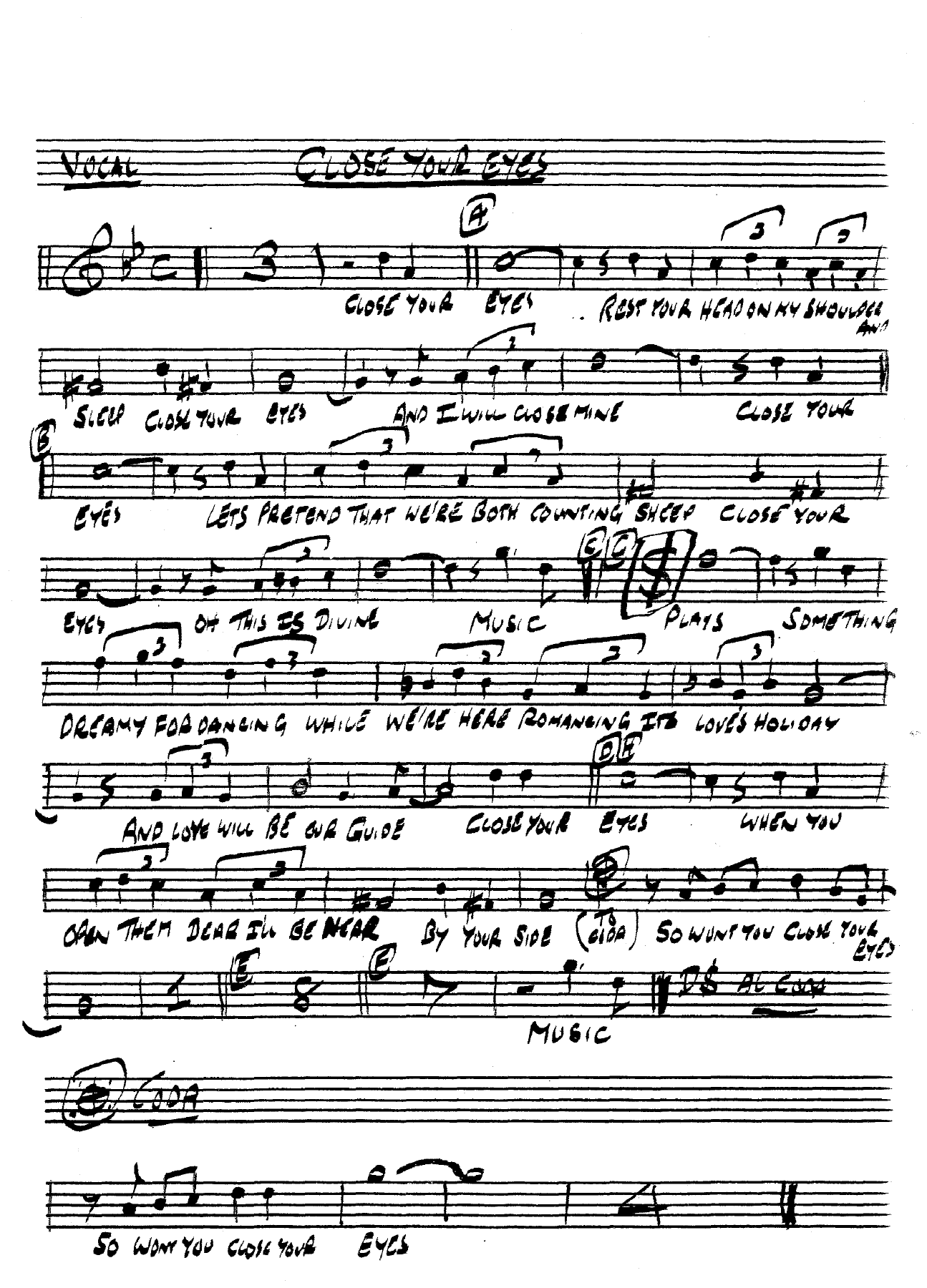 Close Your Eyes — big_band_vocal sheet music arranged by J.Farley | Jazz Standard